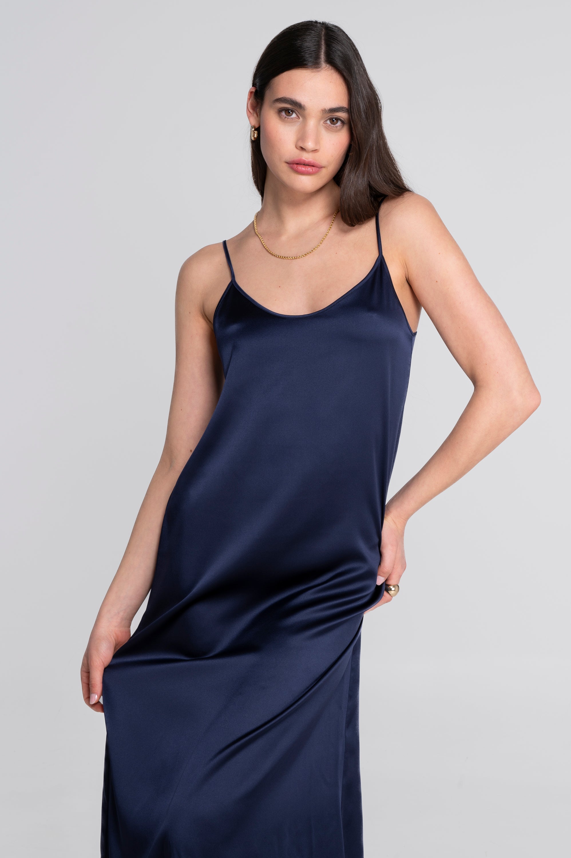 Vestito Sottoveste Sottoveste Raso Blu Sottoveste Lunga In Seta