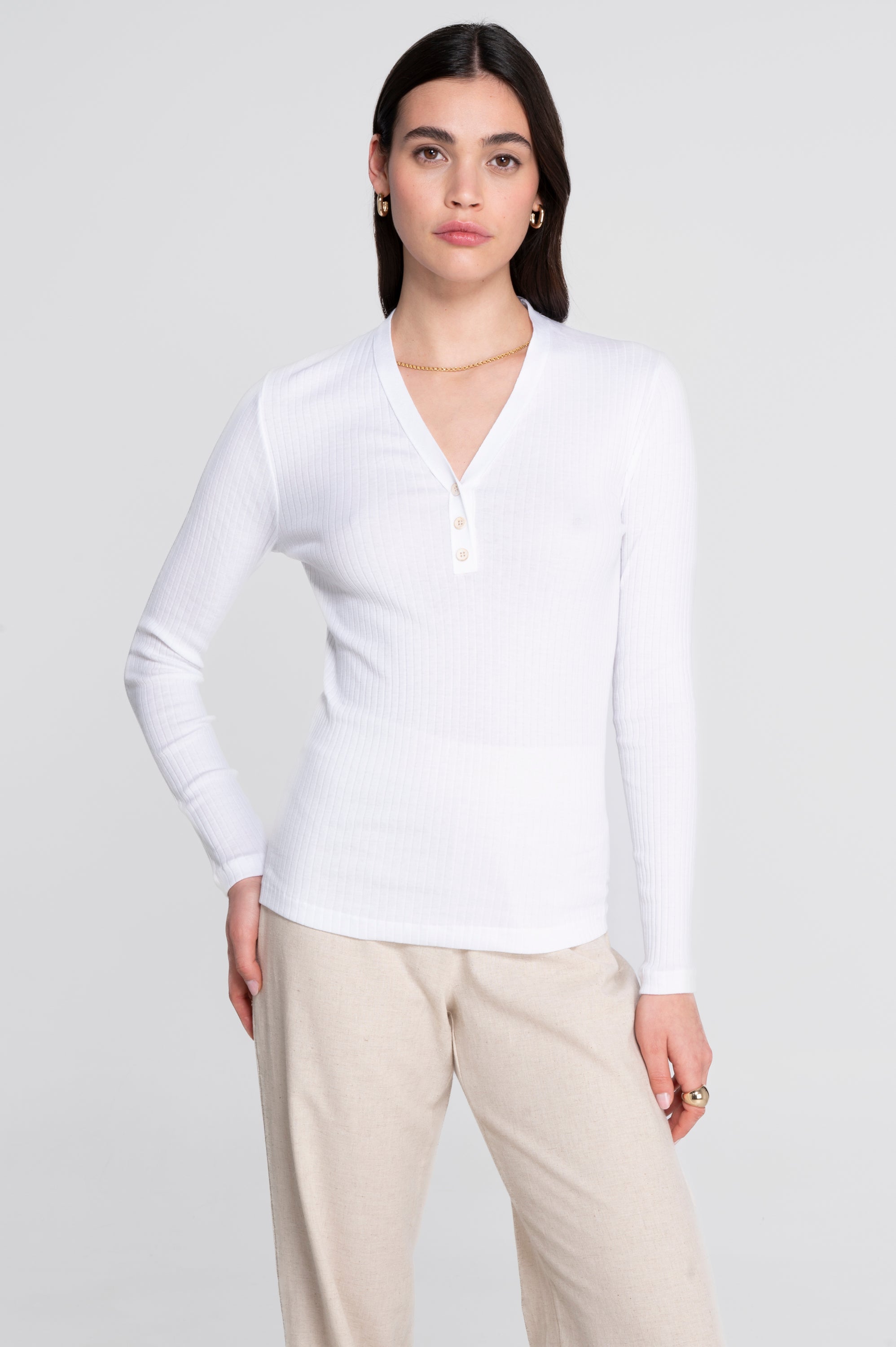 Cotton long sleeves henley shirt 7565