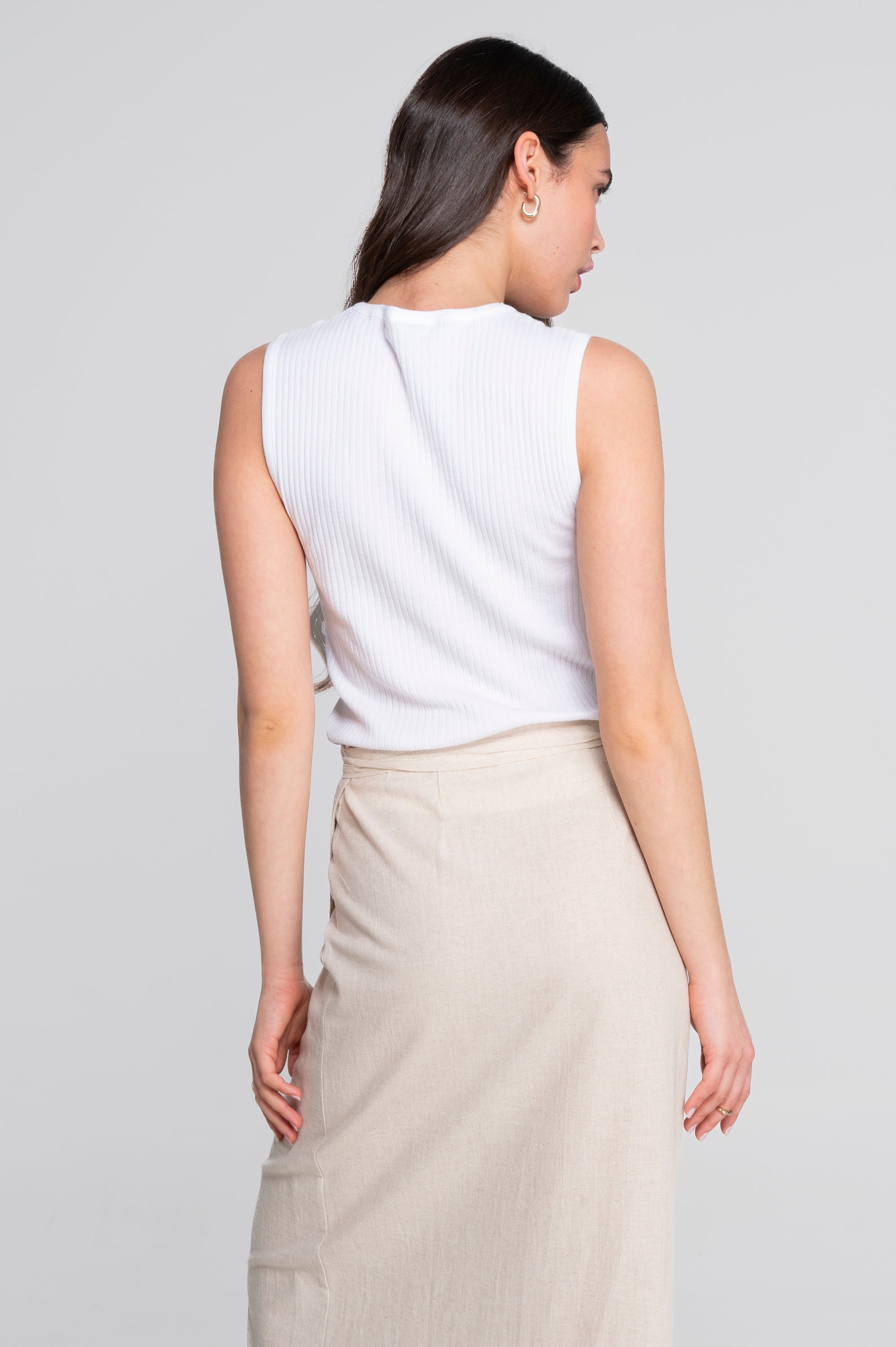 Long wrap skirt in cotton-linen with foliage embroidery 7535