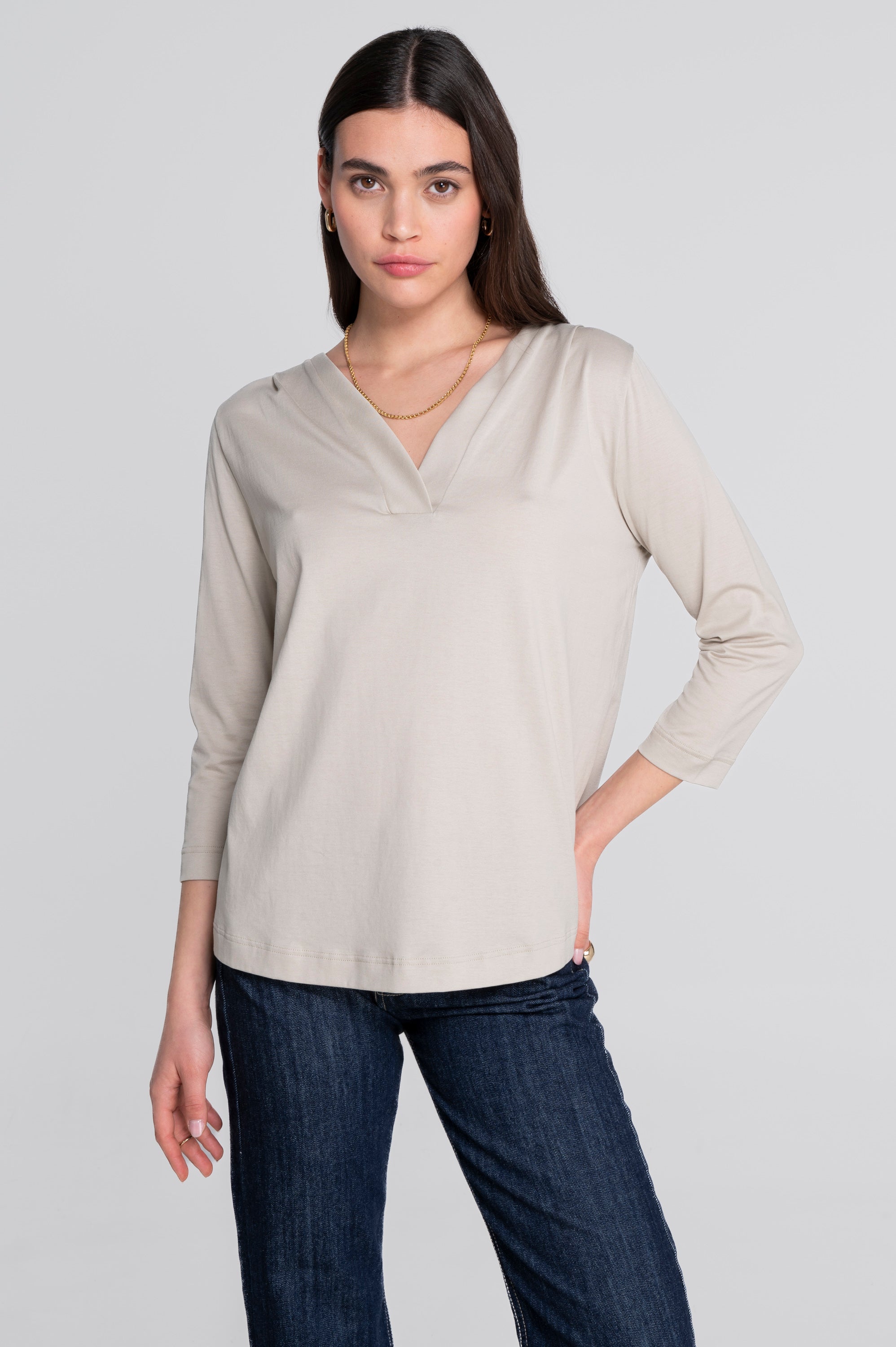 V neck flared shirt in jersey cotton 408