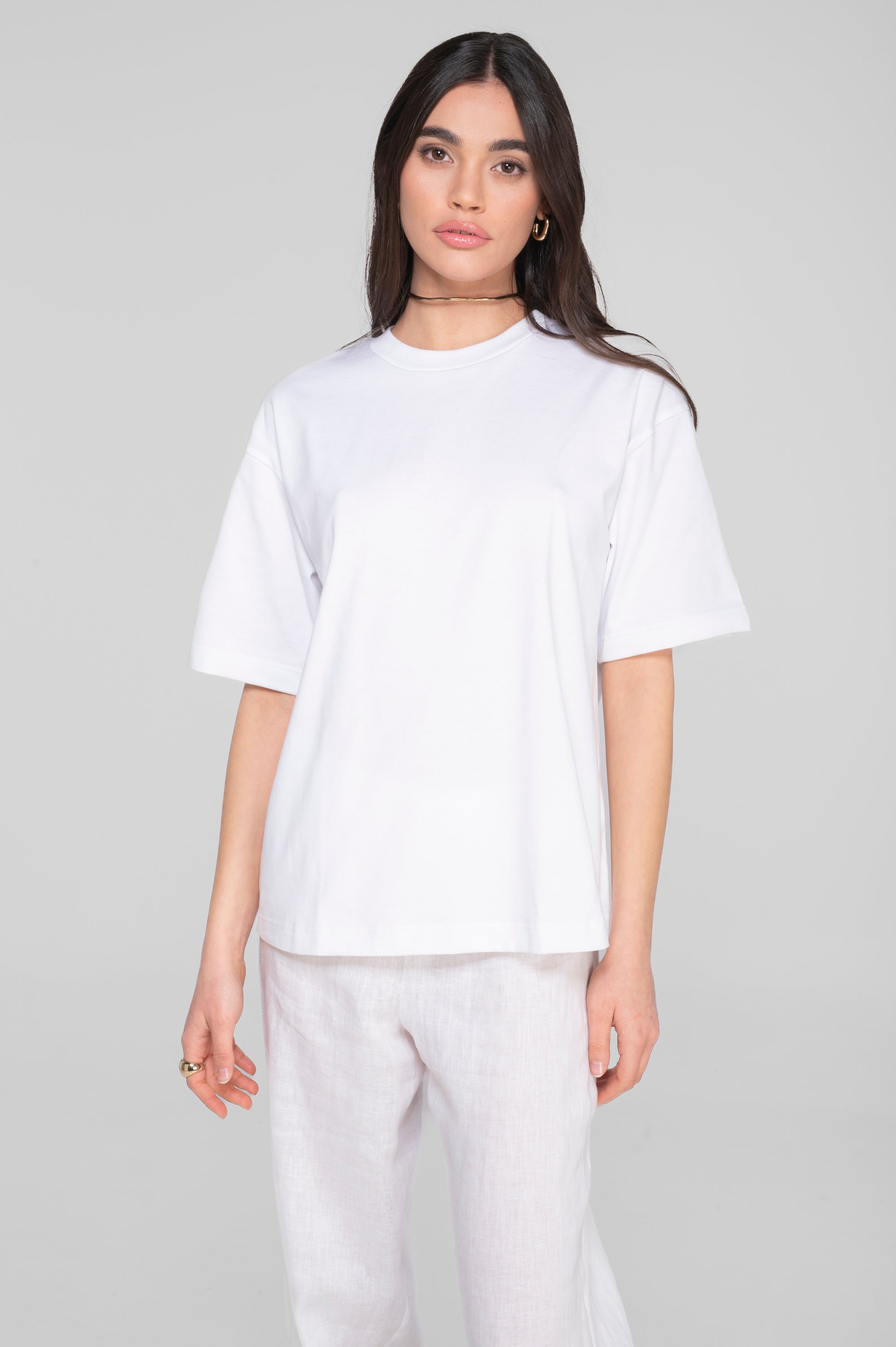 T-shirt girocollo in jersey di cotone pesante 7571