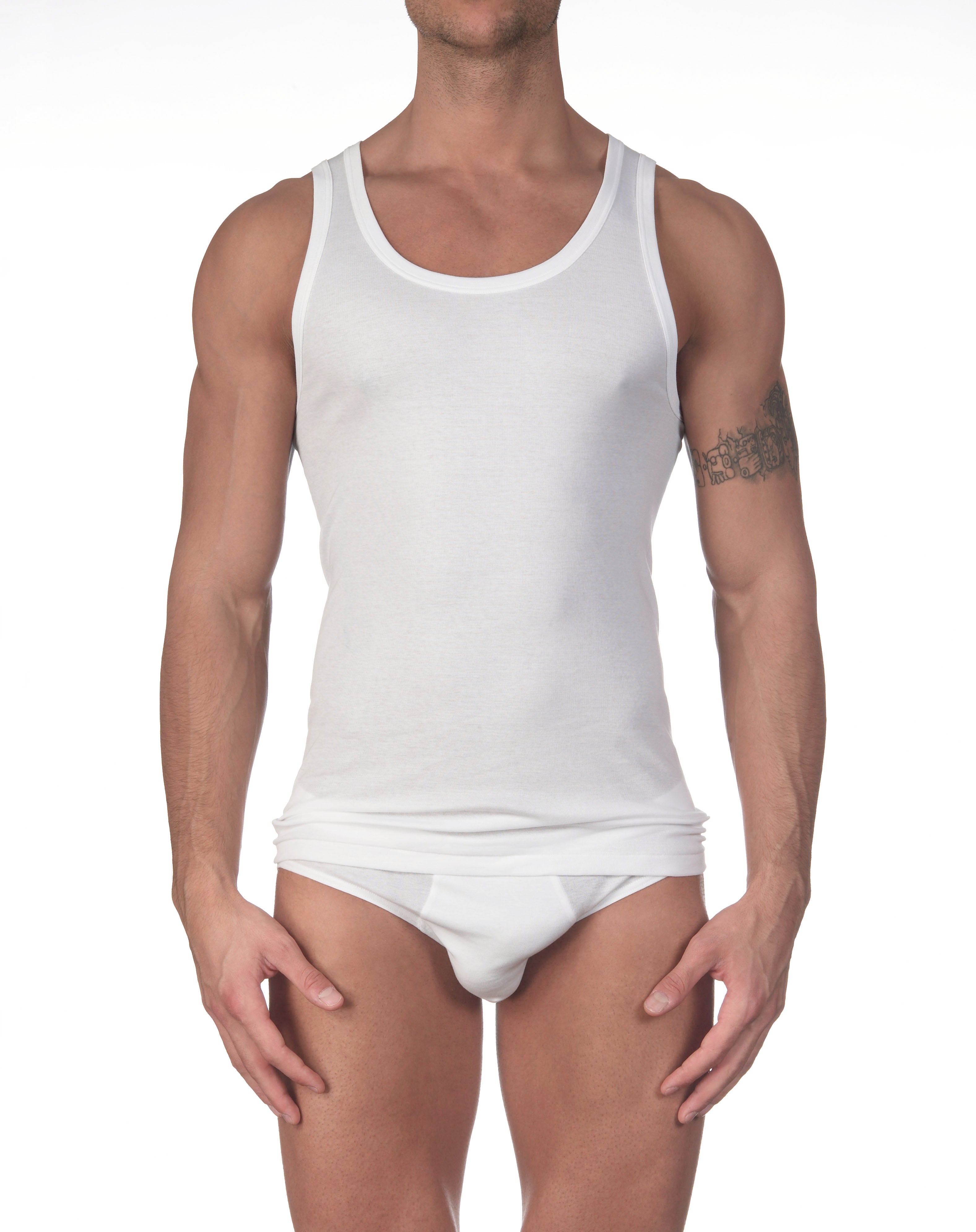 Men's White Ribbed Tank Top