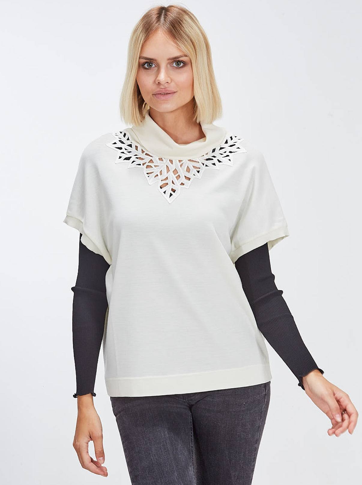 Frontside Woman Wool and Silk Shirt with Macramè