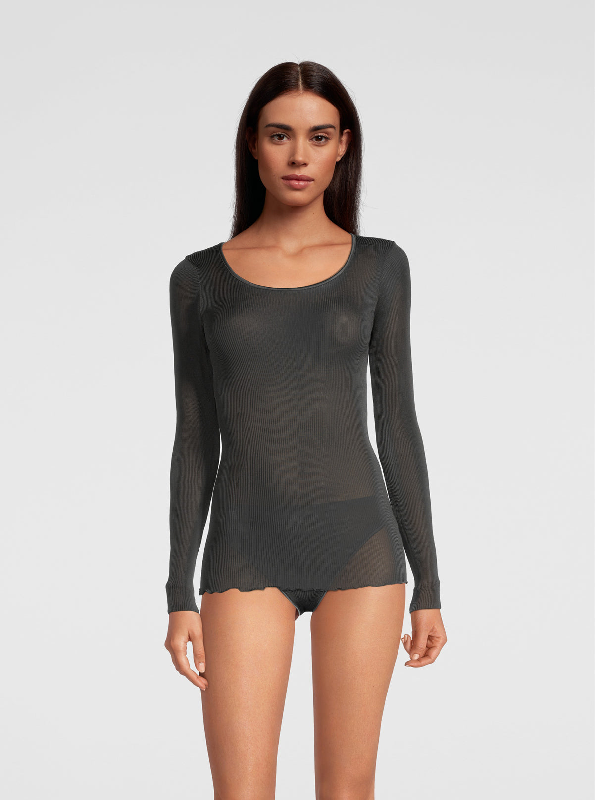 Longsleeves Woman Silk in pure silk organza with satin trimm 9456 - Oscalito