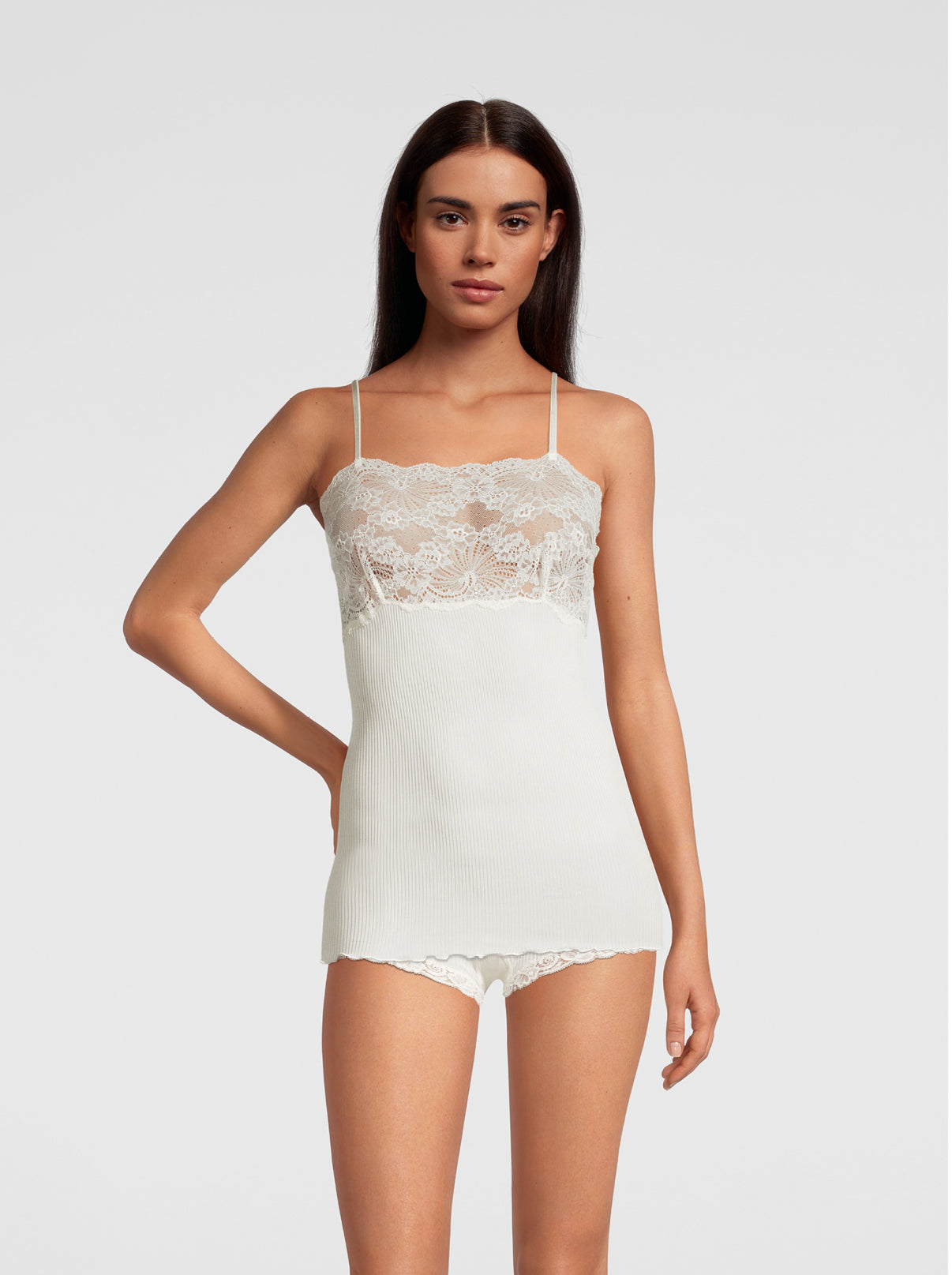 Pure Silk Camisole Top with Leavers Lace 9460