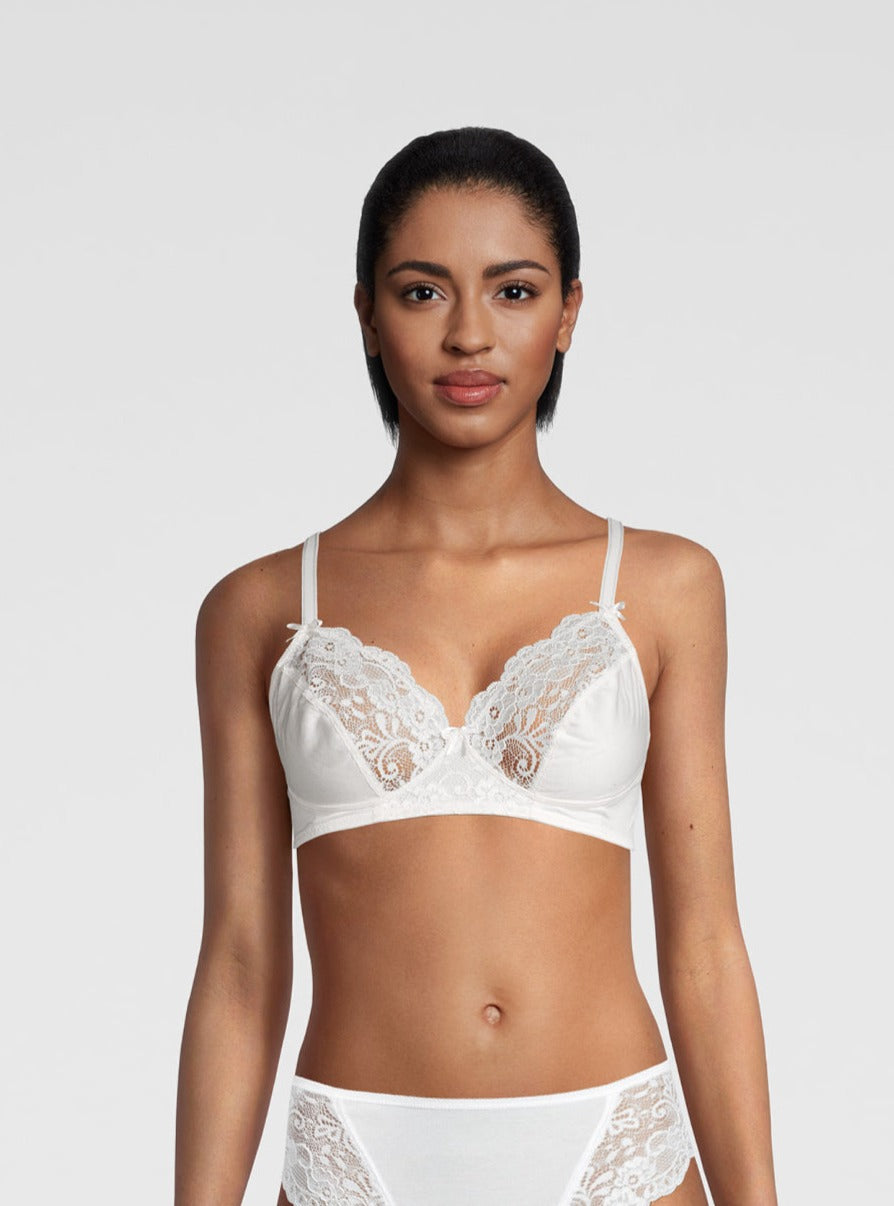 Black underwired balconette bra with Leavers lace trim