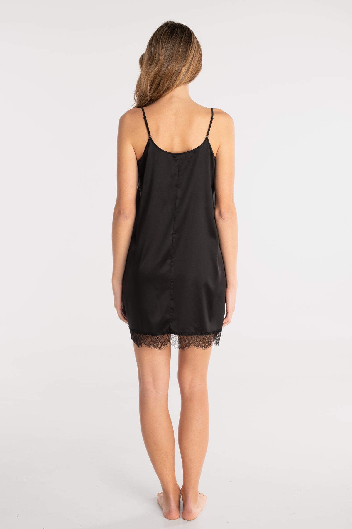 Babydoll in stretch silk with chantilly lace 10336