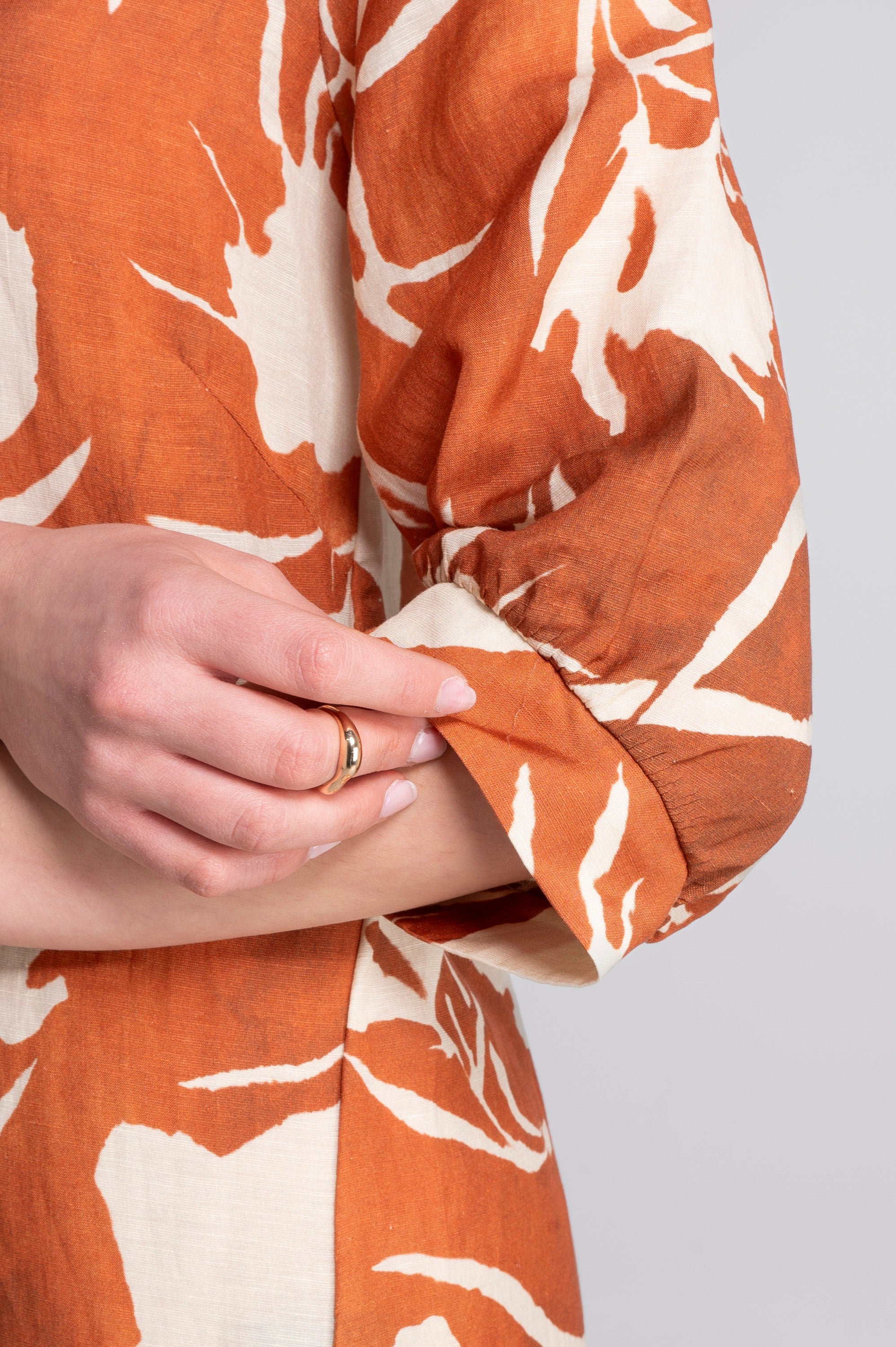 Kaftan-style printed linen-viscose dress 7555VL