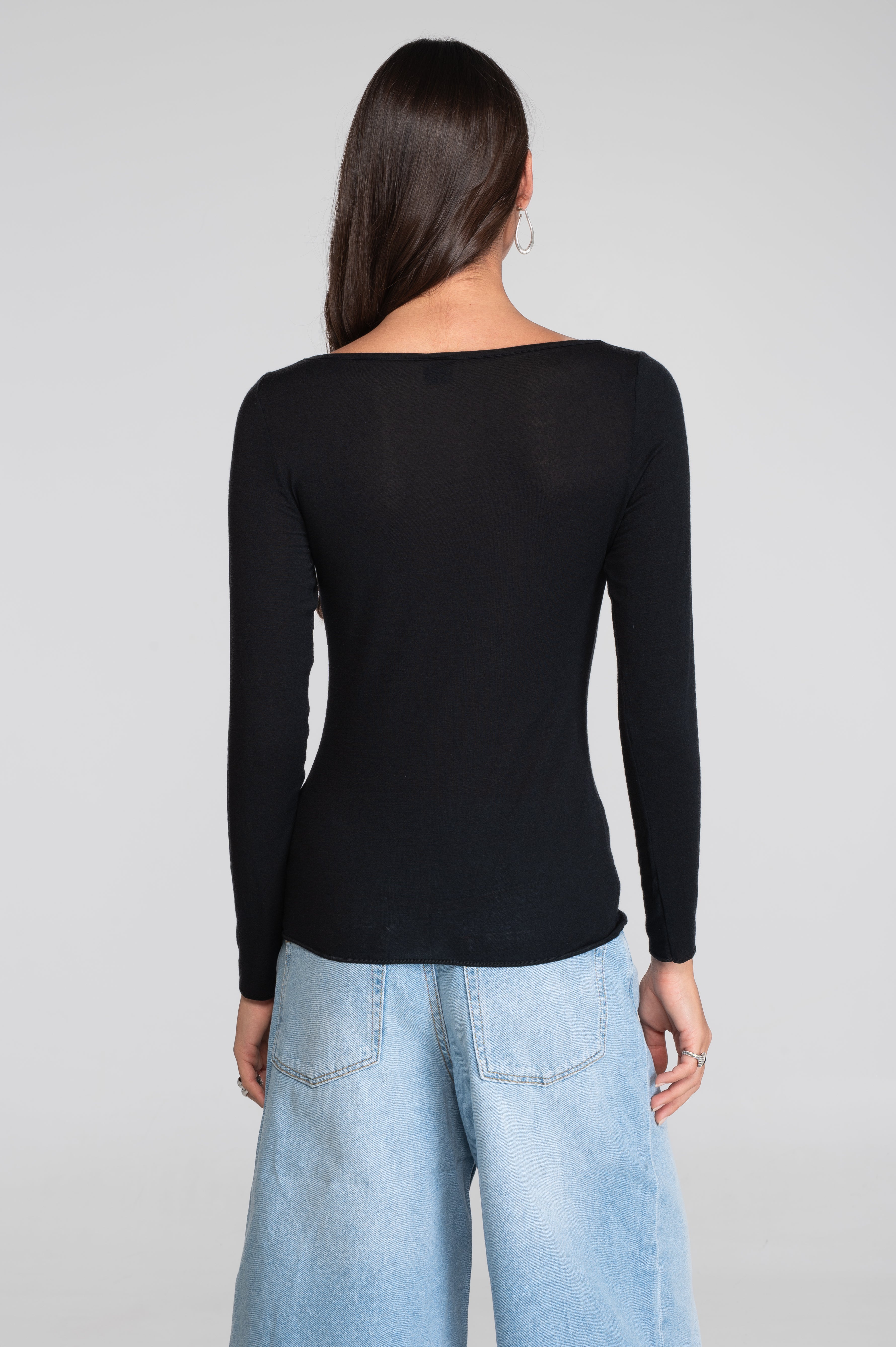 Modal cashmere long sleeves boat neck shirt 1485