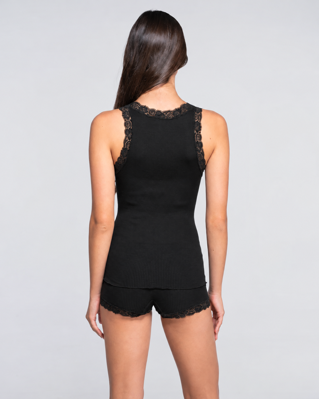Wool and silk tank top with Leavers lace 3410