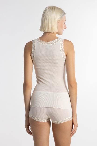 The Wool and Silk tank top with leavers lace 3410 - Oscalito