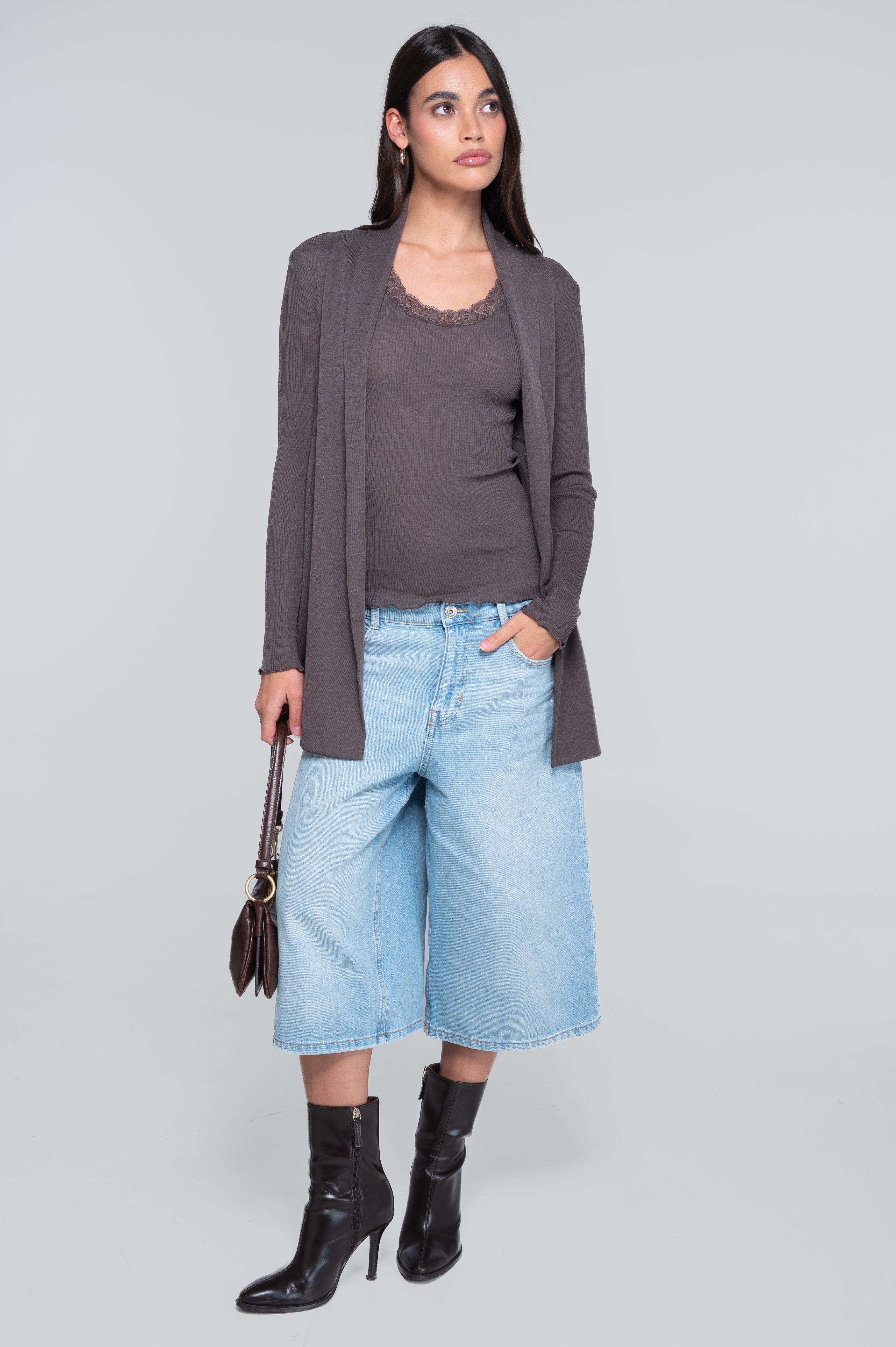 Wool and silk long sleeves cardigan 3463