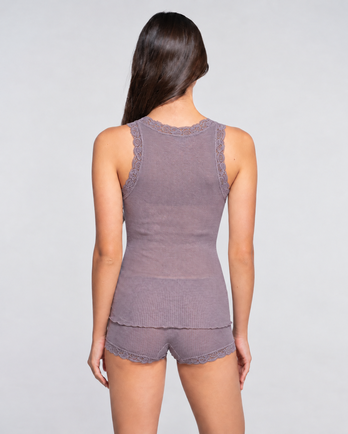 Wool and silk tank top with Leavers lace 3410