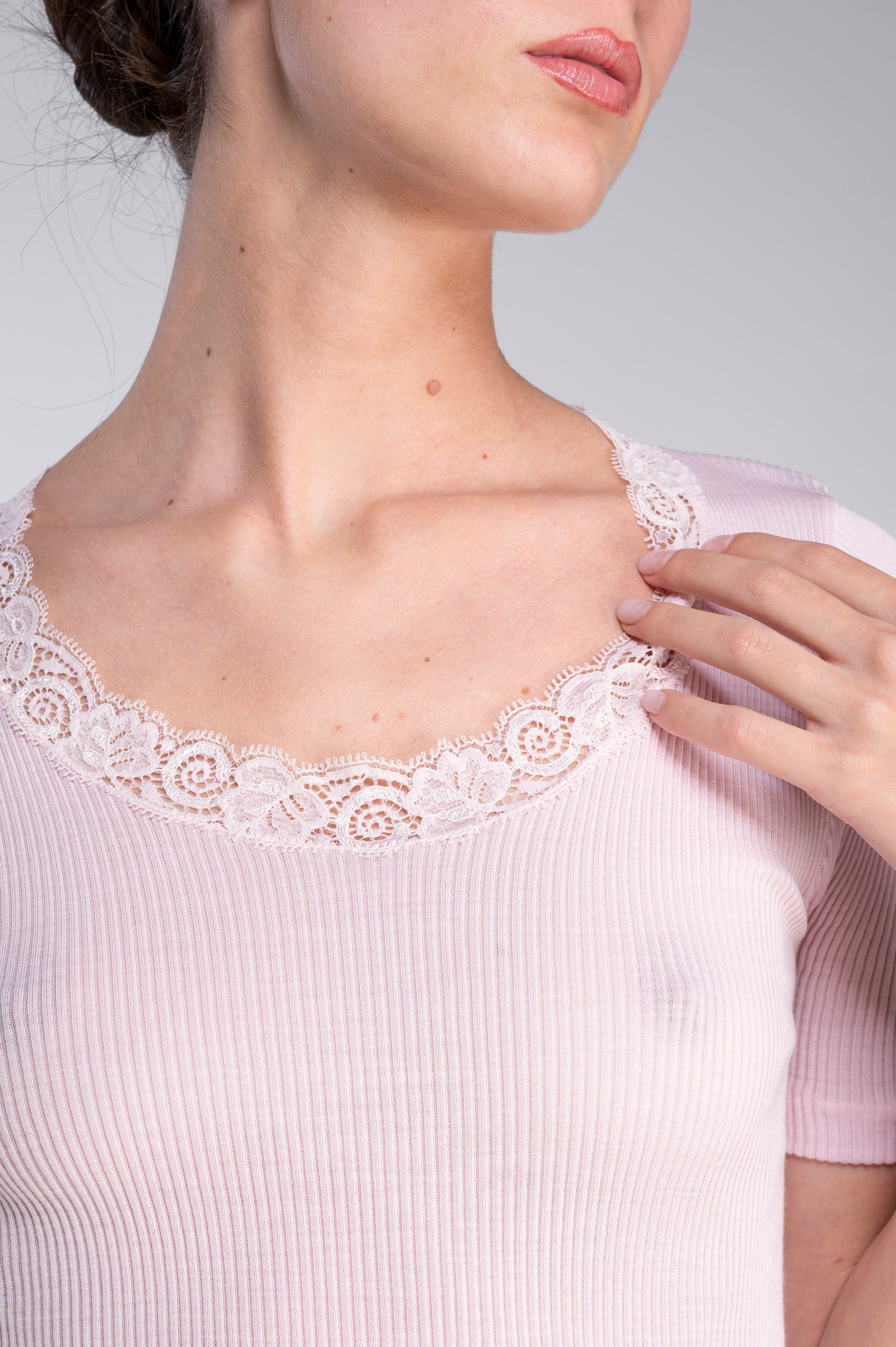 T-shirt col rond en laine et soie 3414