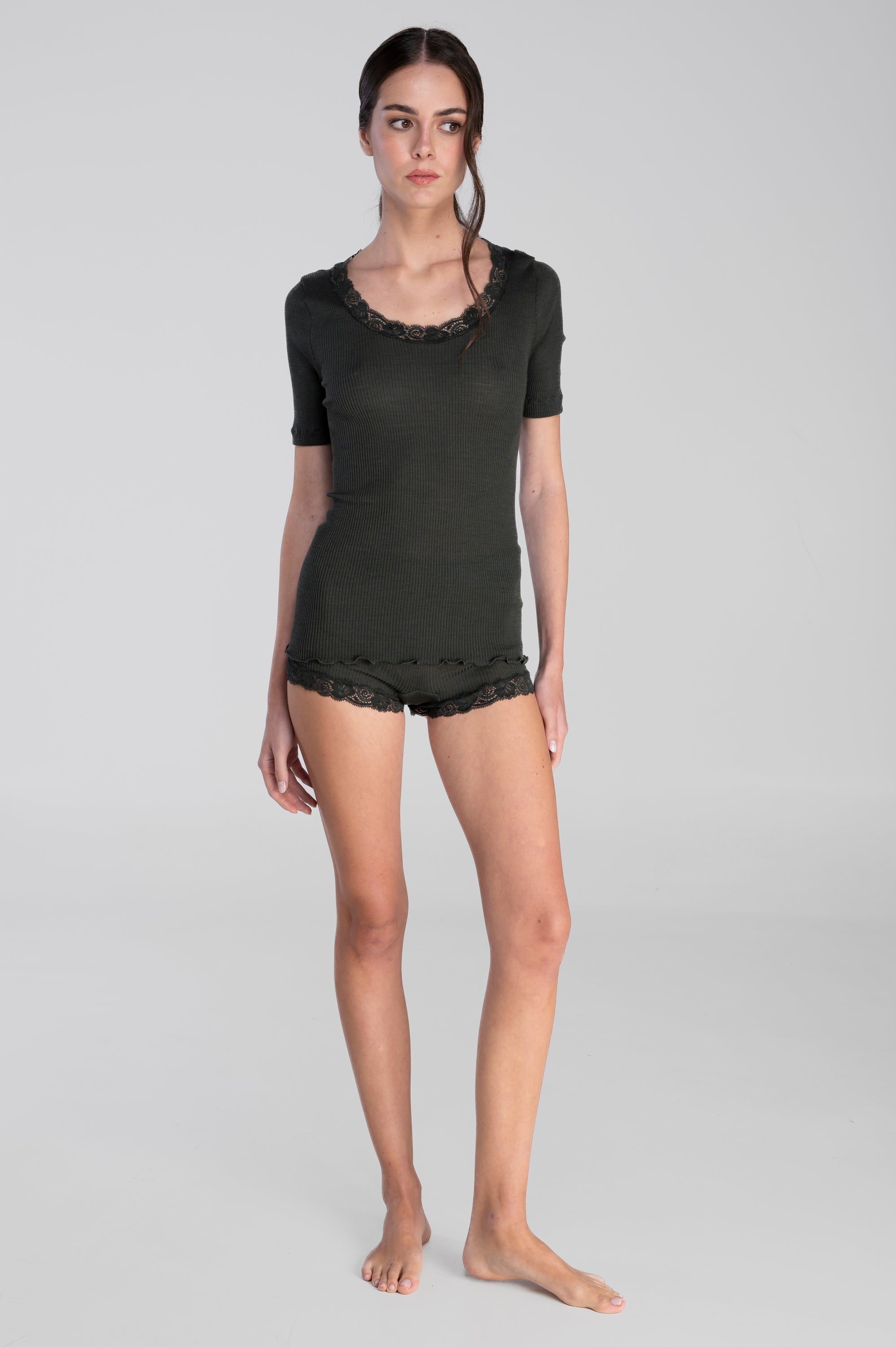 T-shirt col rond en laine et soie 3414