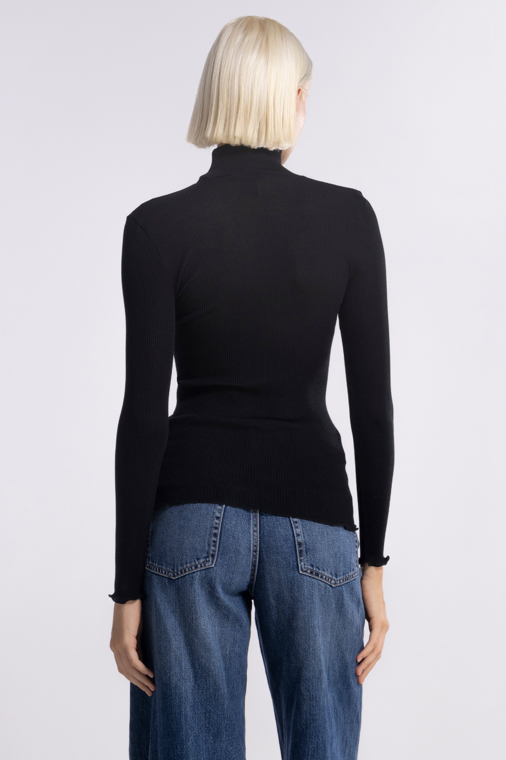 Wool and silk long sleeves mock neck shirt 3429