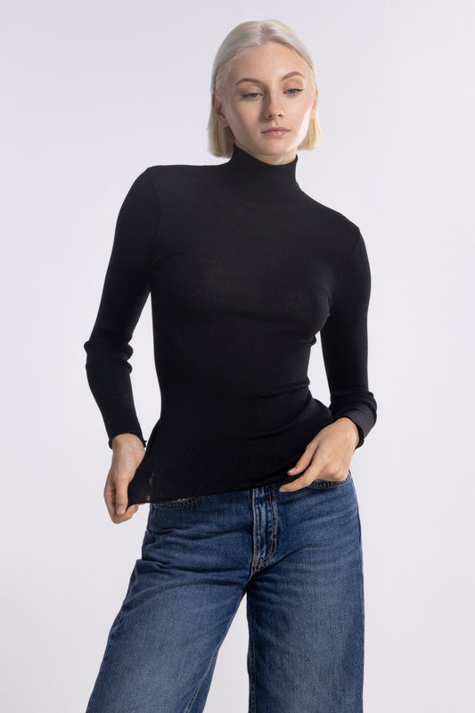 Tubolar Long Sleeves Mock Turtleneck Wool and Silk 3429 - Oscalito