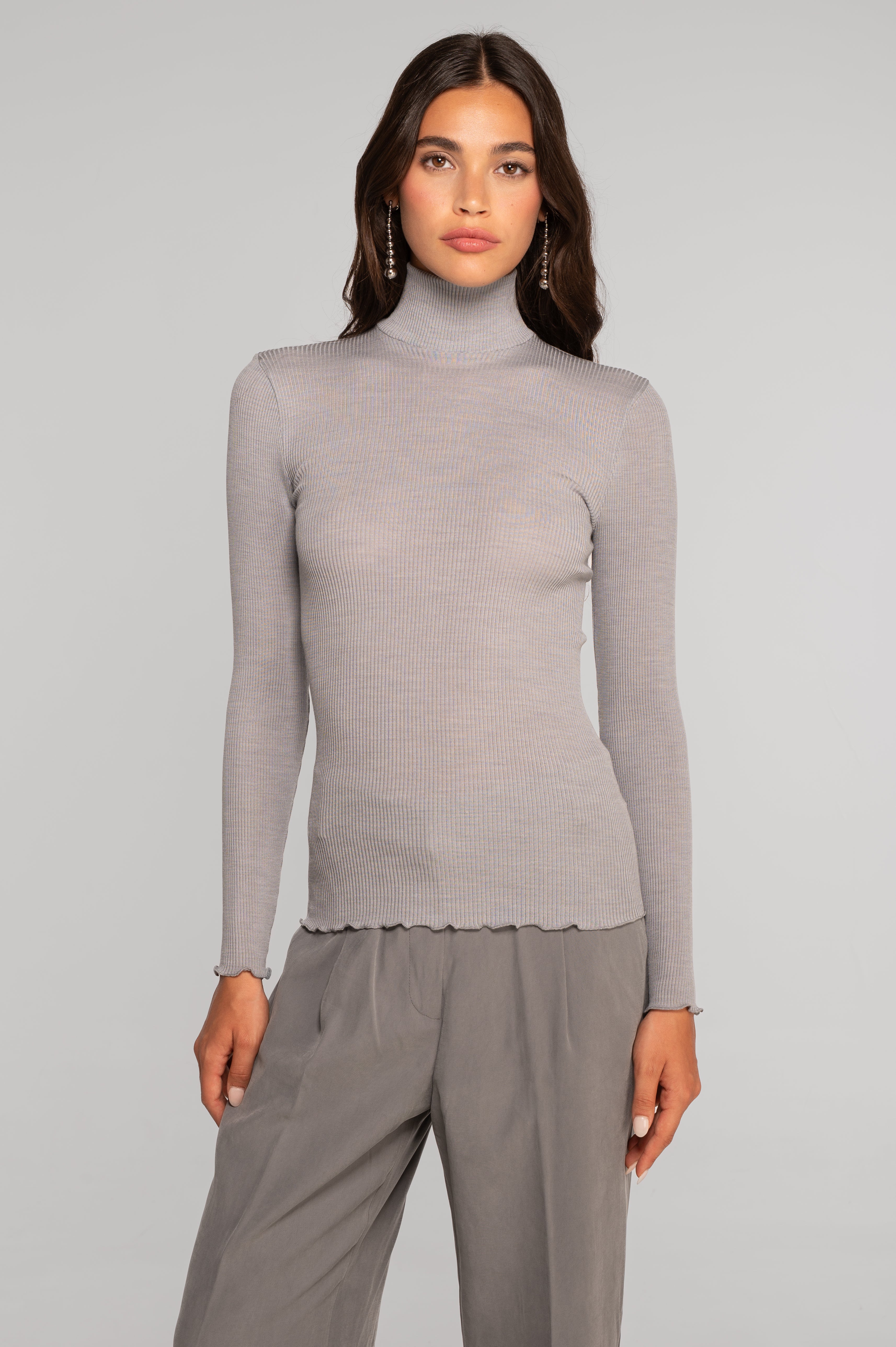 Wool and silk long sleeves mock neck shirt 3429