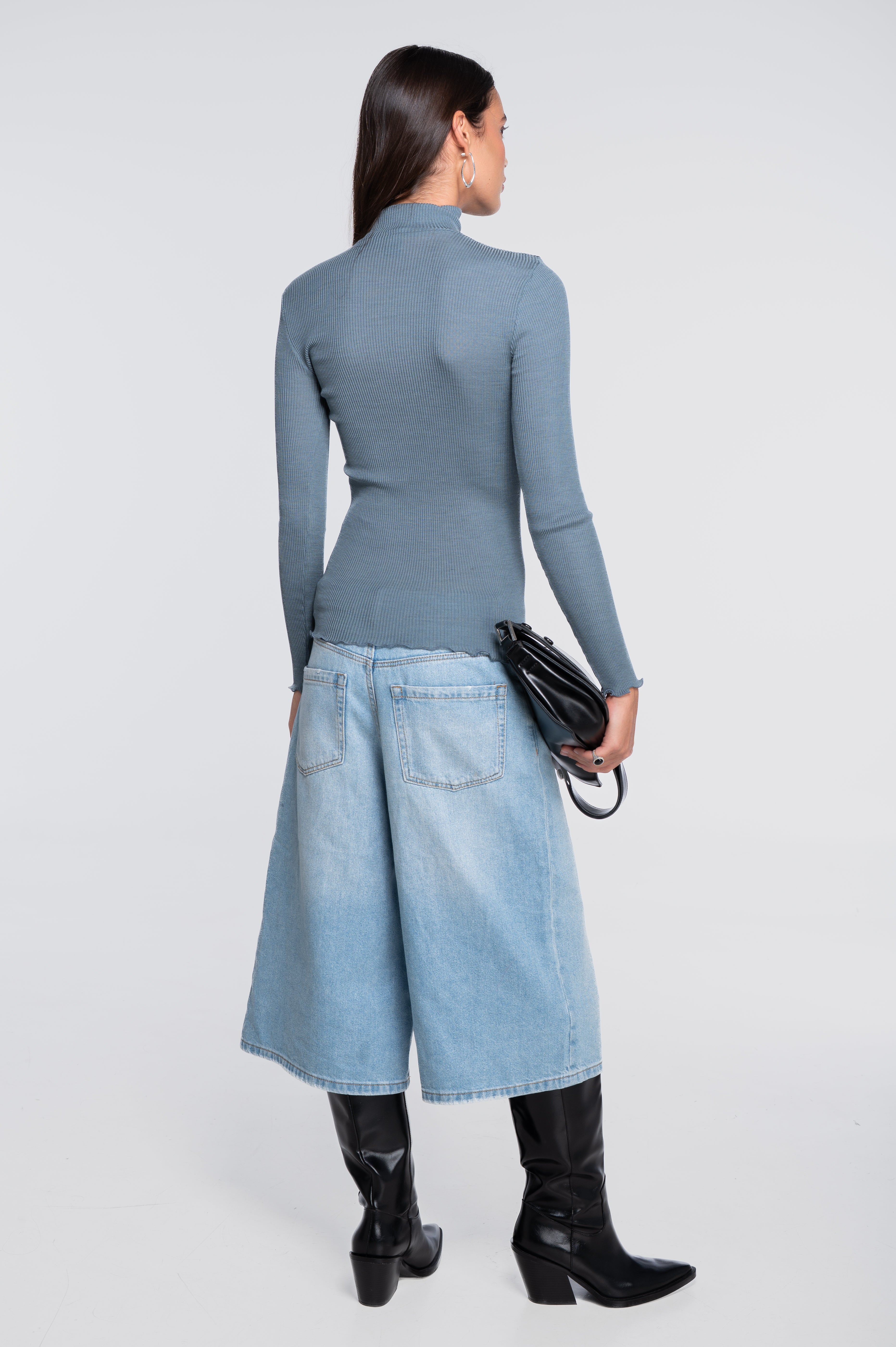 Wool and silk long sleeves mock neck shirt 3429