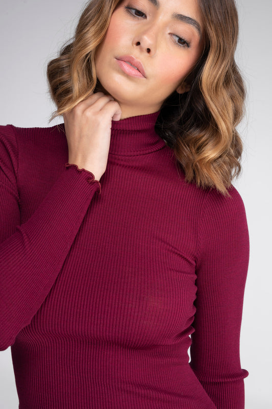 Wool and silk long sleeves mock neck shirt 3429