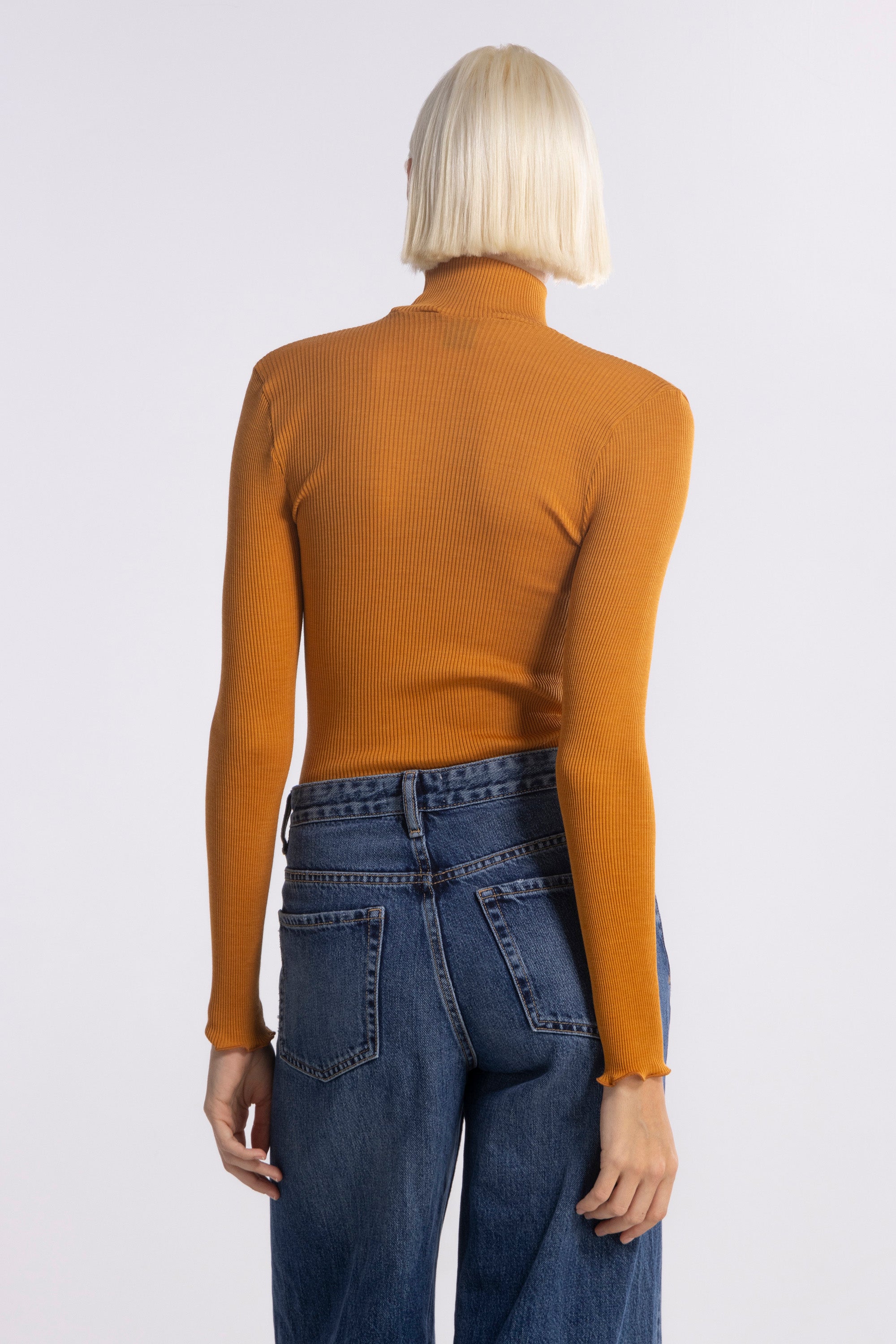 Mustard mock neck top deals