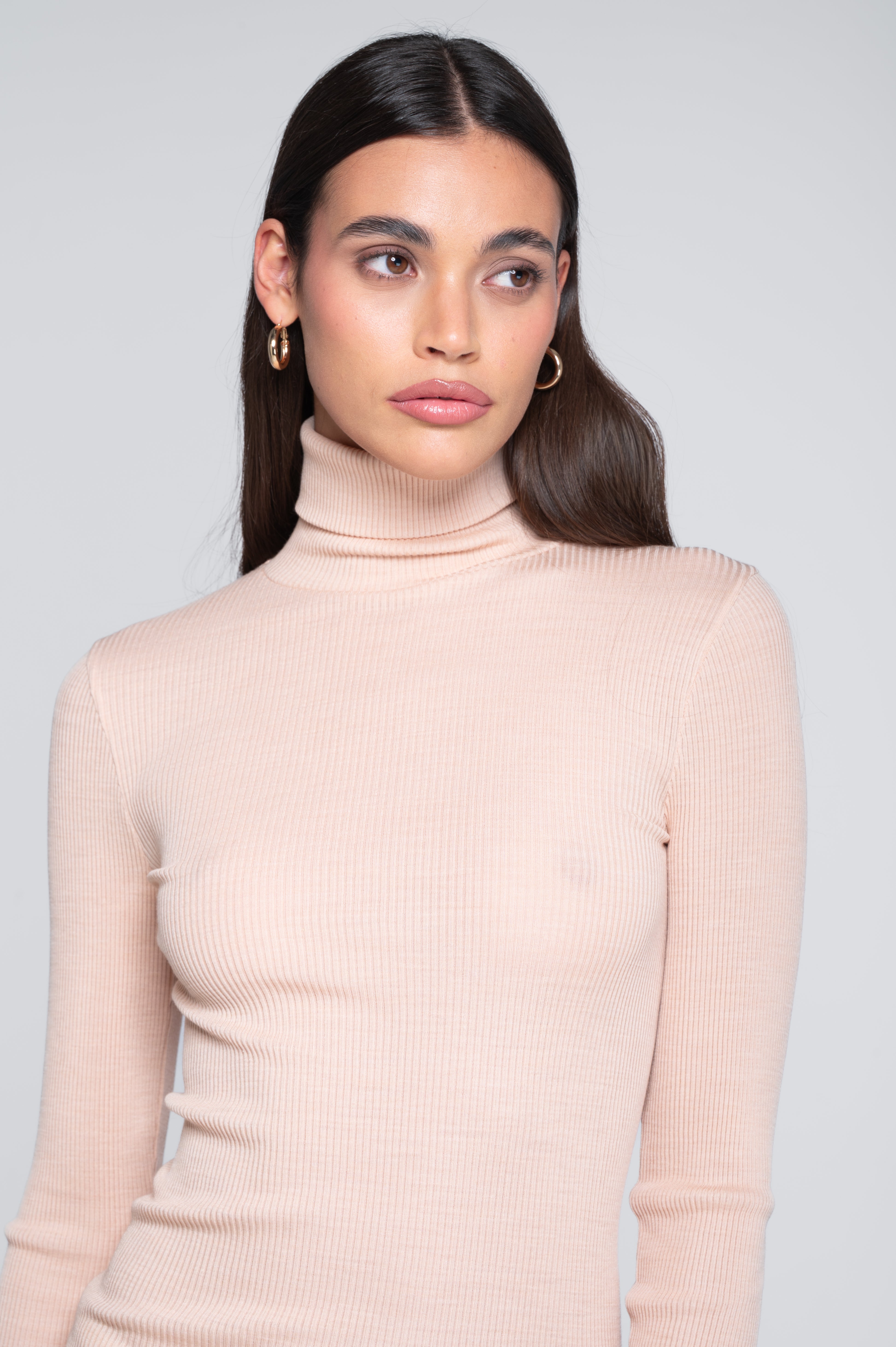 Wool and silk long sleeves turtleneck shirt 3438