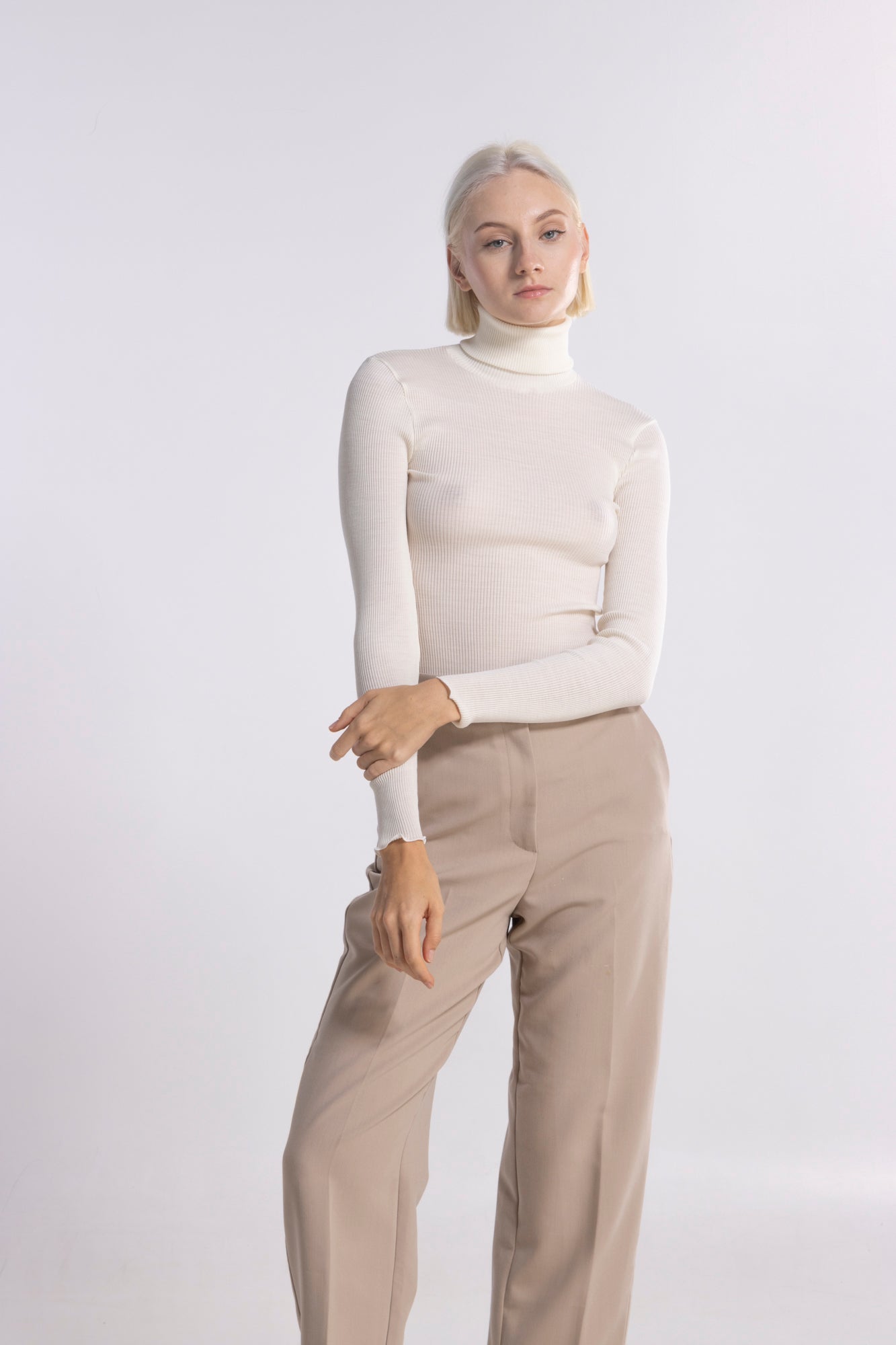 Wool and silk long sleeves turtleneck shirt 3438