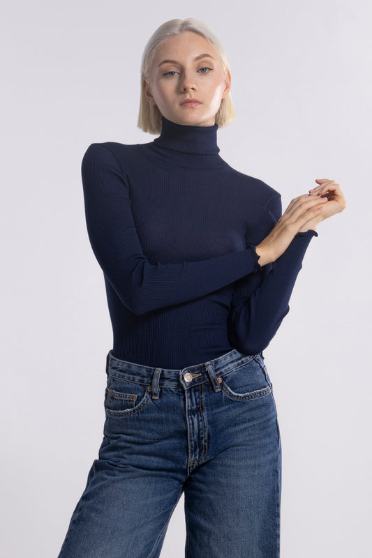 Long-Sleeved Turtleneck shirt in Wool and Silk 3438 - Oscalito