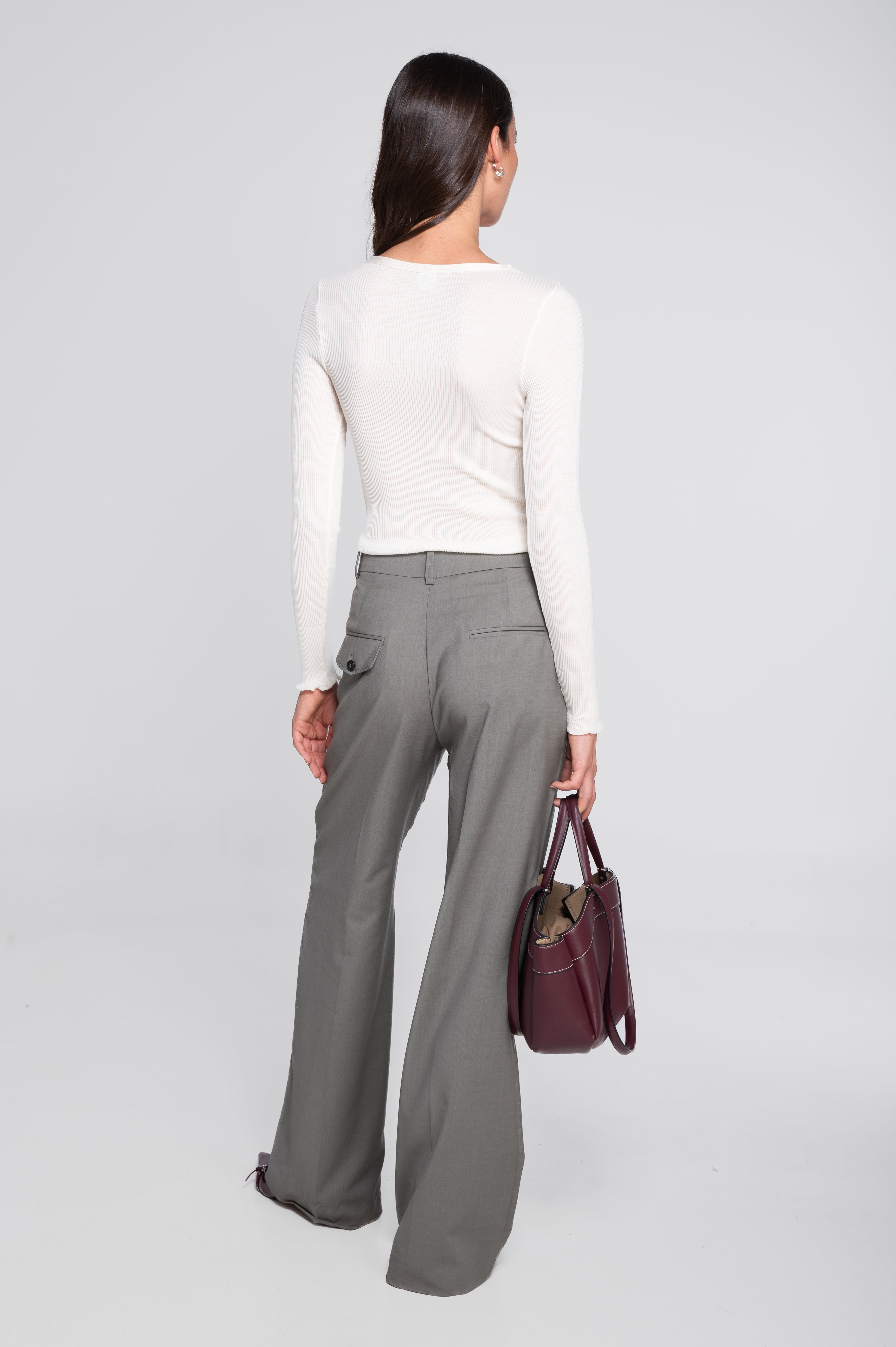 Haut à manches longues en laine et soie côtelée 3446R