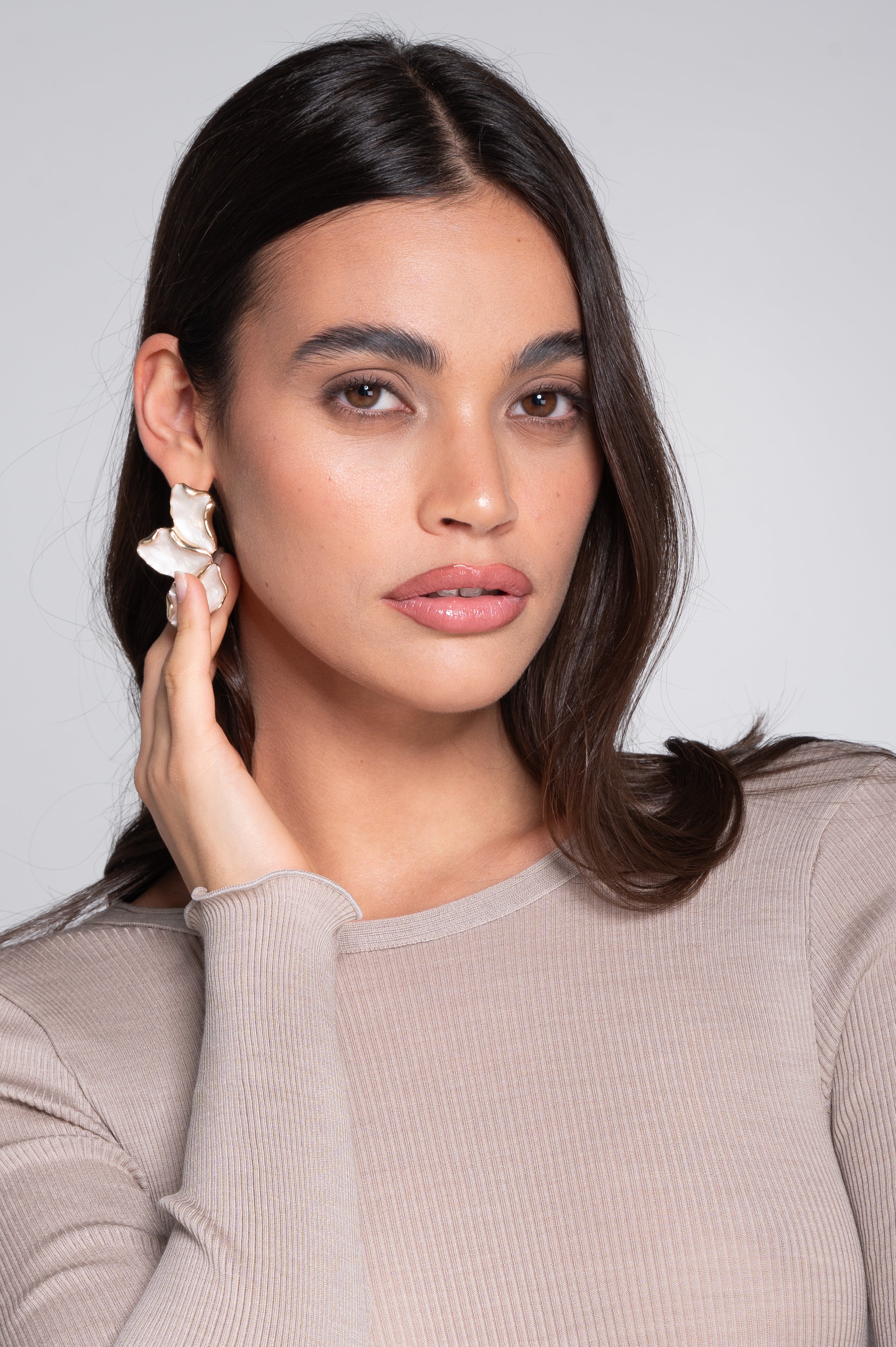 Haut à manches longues en laine et soie côtelée 3446R