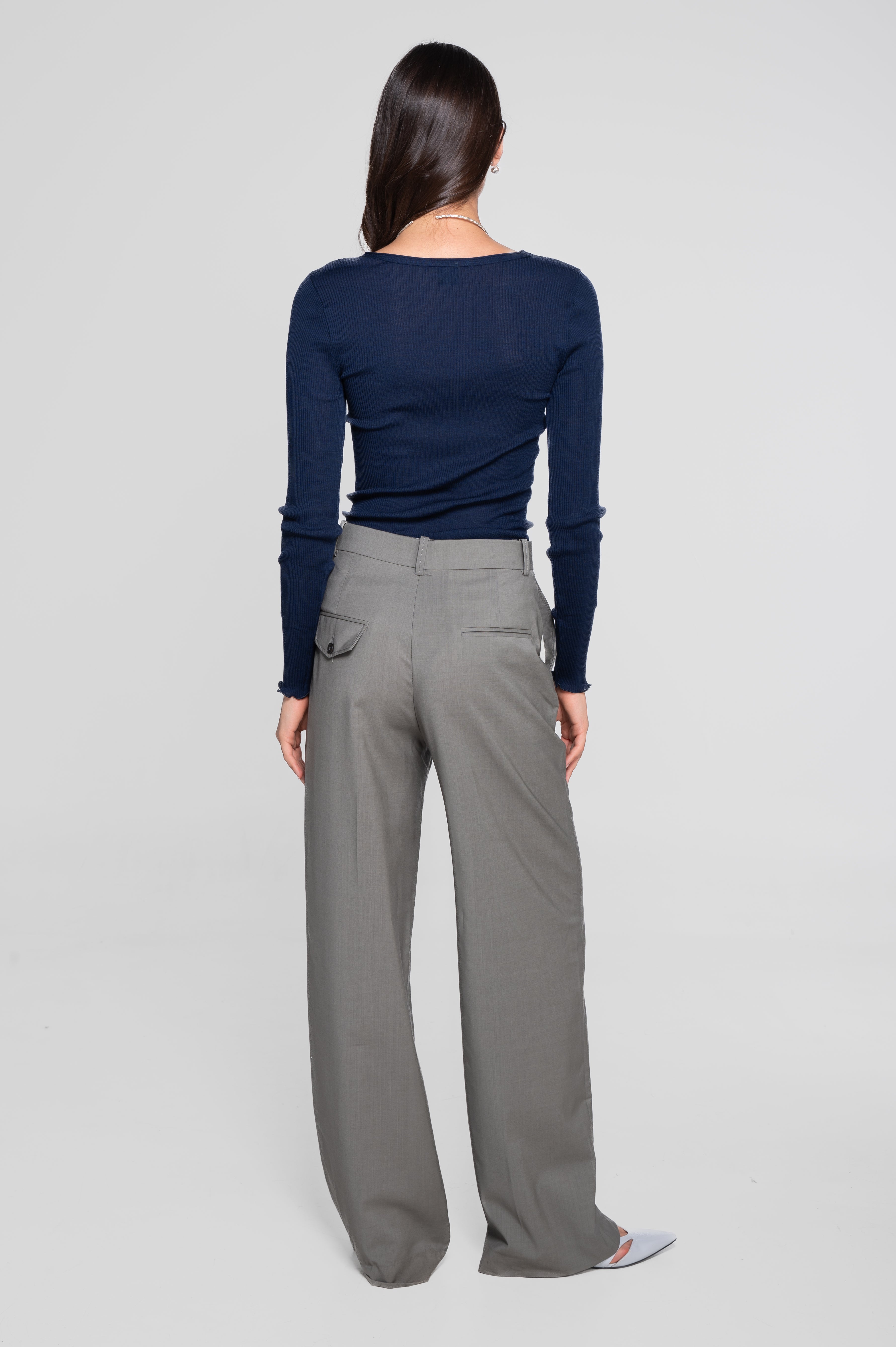 Haut à manches longues en laine et soie côtelée 3446R