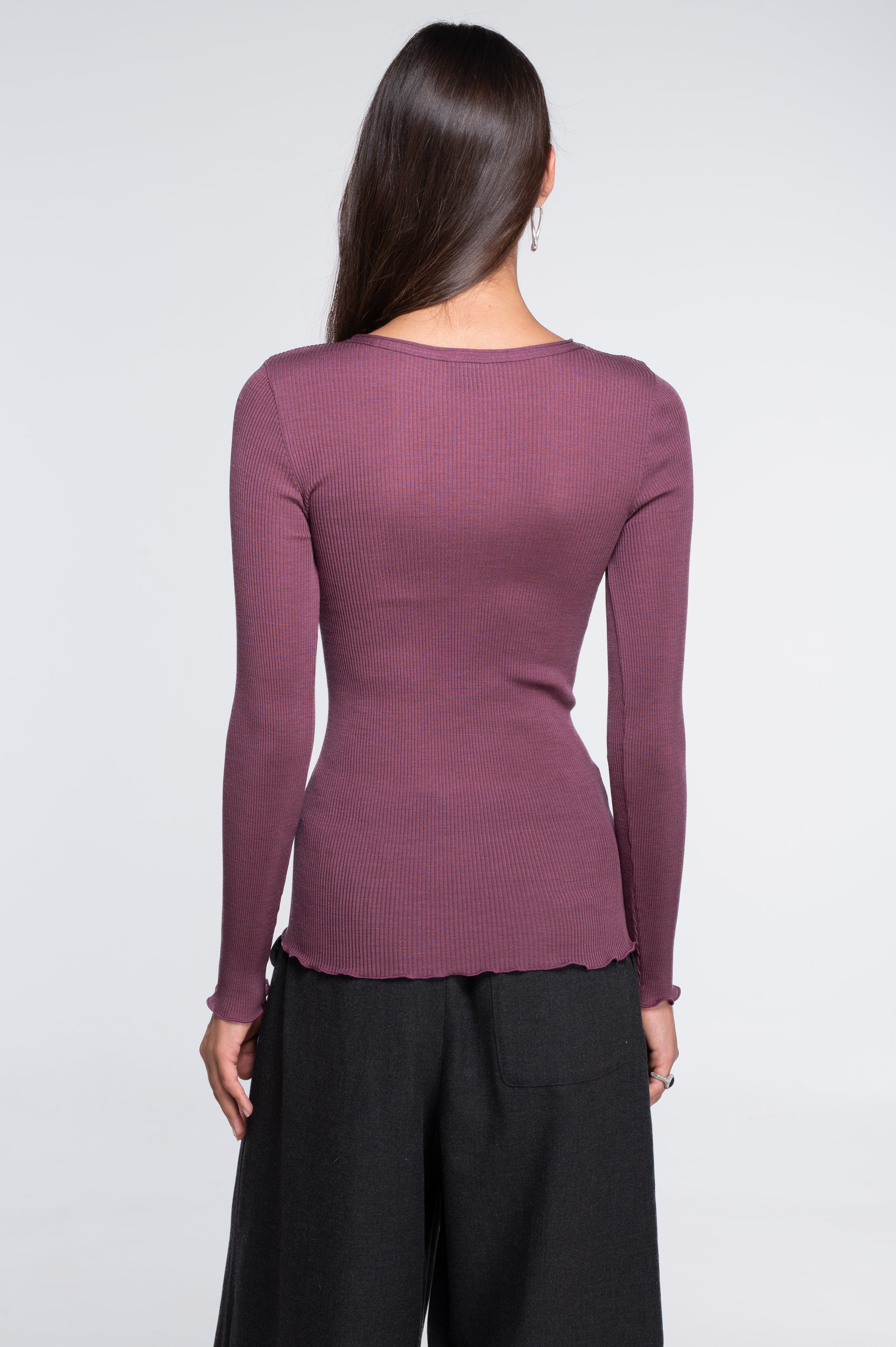 Haut à manches longues en laine et soie côtelée 3446R