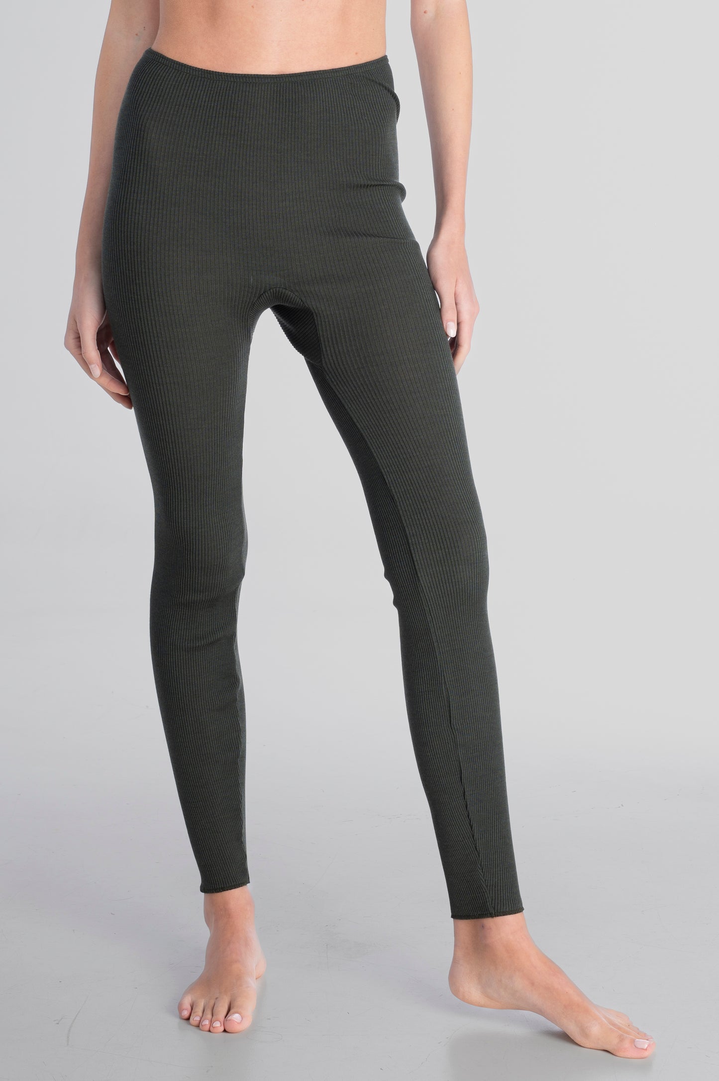 Leggings tubolari a coste in lana e seta 3449