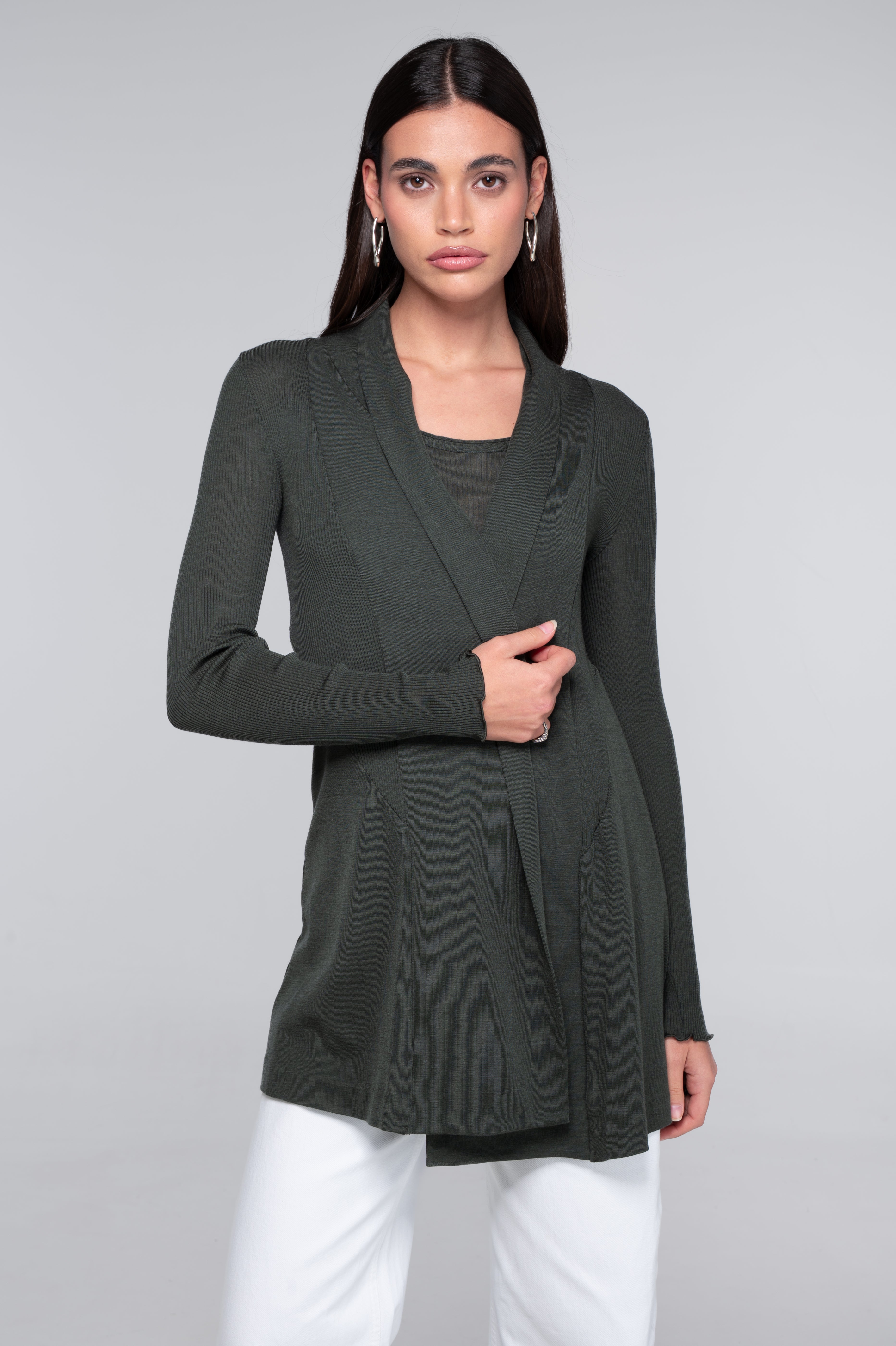Wool and silk long sleeves cardigan 3463