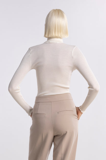 Long-Sleeved Turtleneck shirt in Wool and Silk flat fabric 3478 - Oscalito