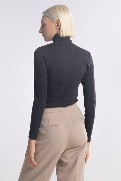 Long-Sleeved Turtleneck shirt in Wool and Silk flat fabric 3478 - Oscalito