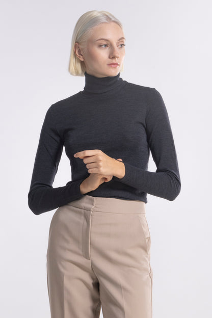 Long-Sleeved Turtleneck shirt in Wool and Silk flat fabric 3478 - Oscalito