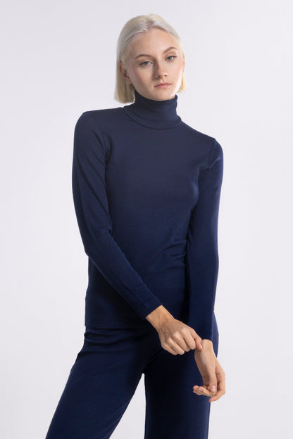 Long-Sleeved Turtleneck shirt in Wool and Silk flat fabric 3478 - Oscalito