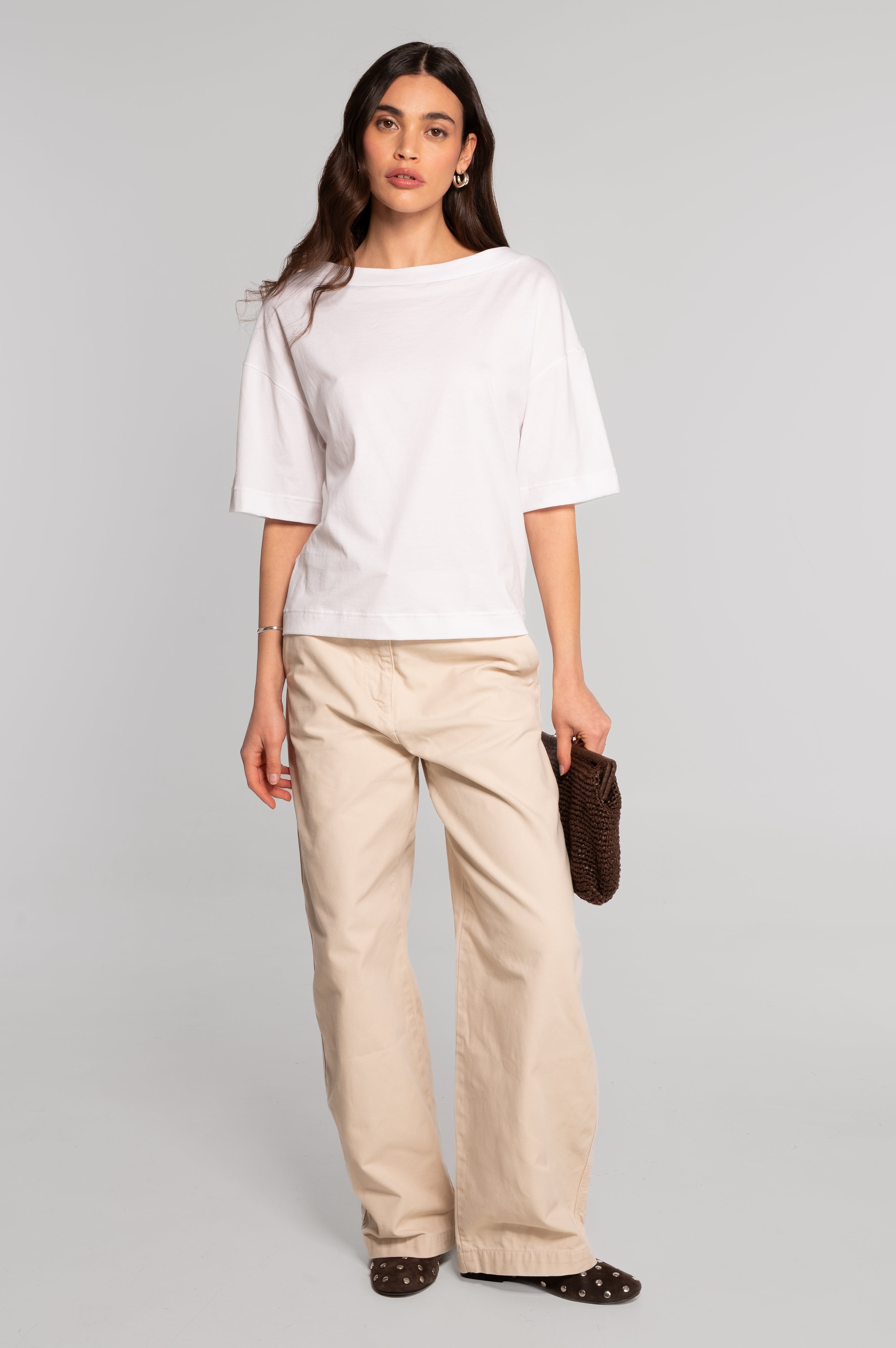 Boat neck T-shirt in jersey cotton 412