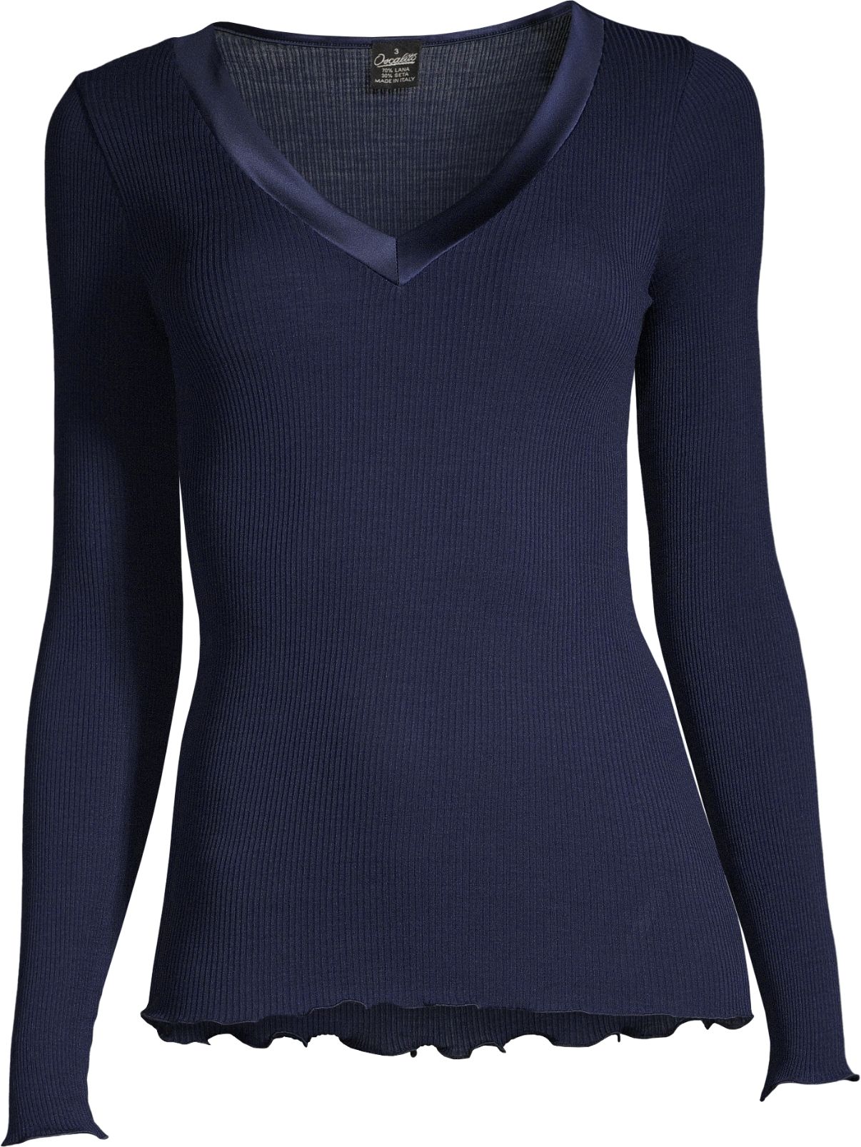 Satin Wool and Silk V neck long-sleeved top