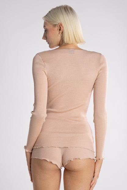 Satin Wool and Silk V neck Longsleeved top 4248 - Oscalito