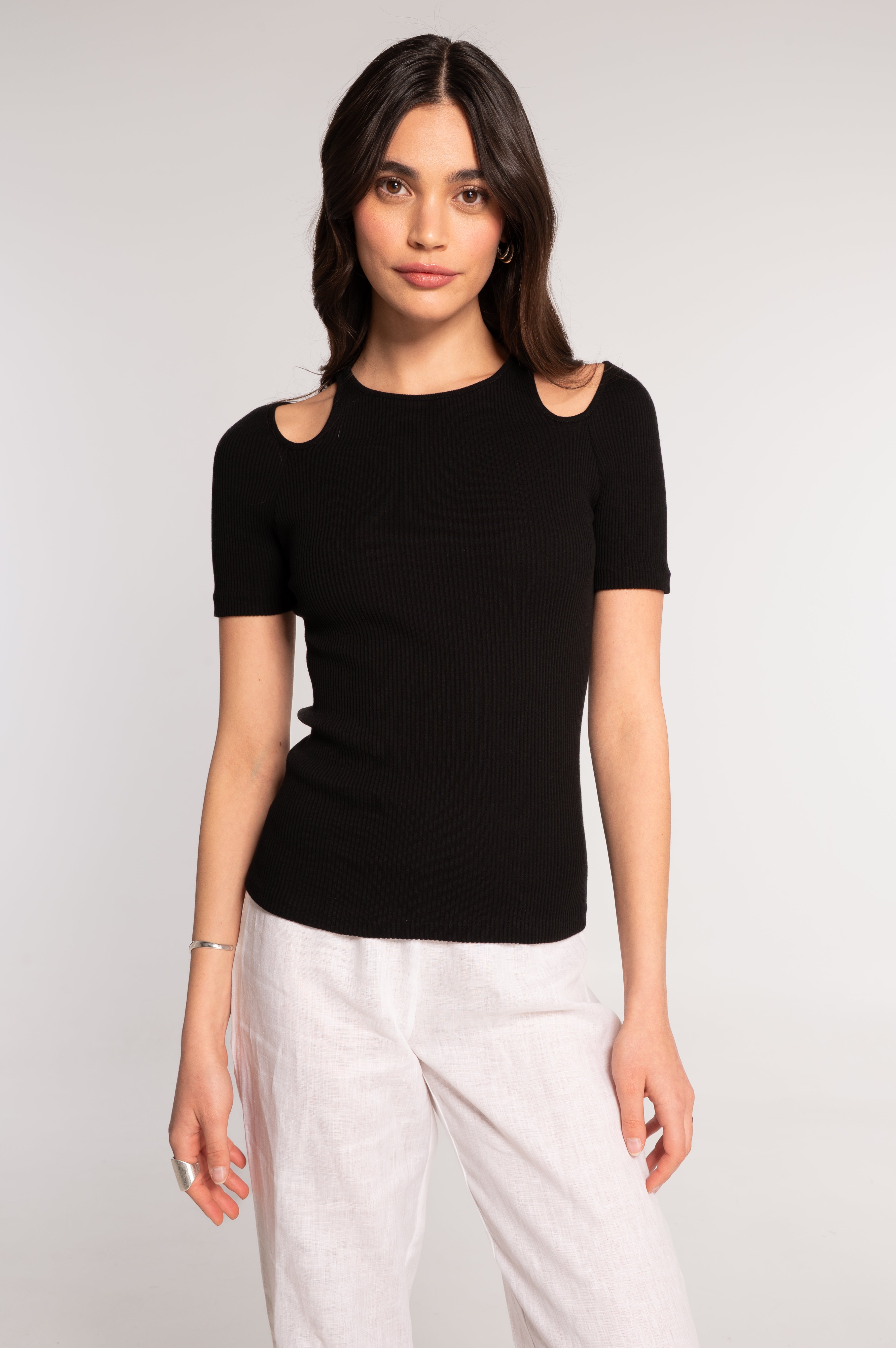 Cotton T-shirt with shoulder cut-outs 7154