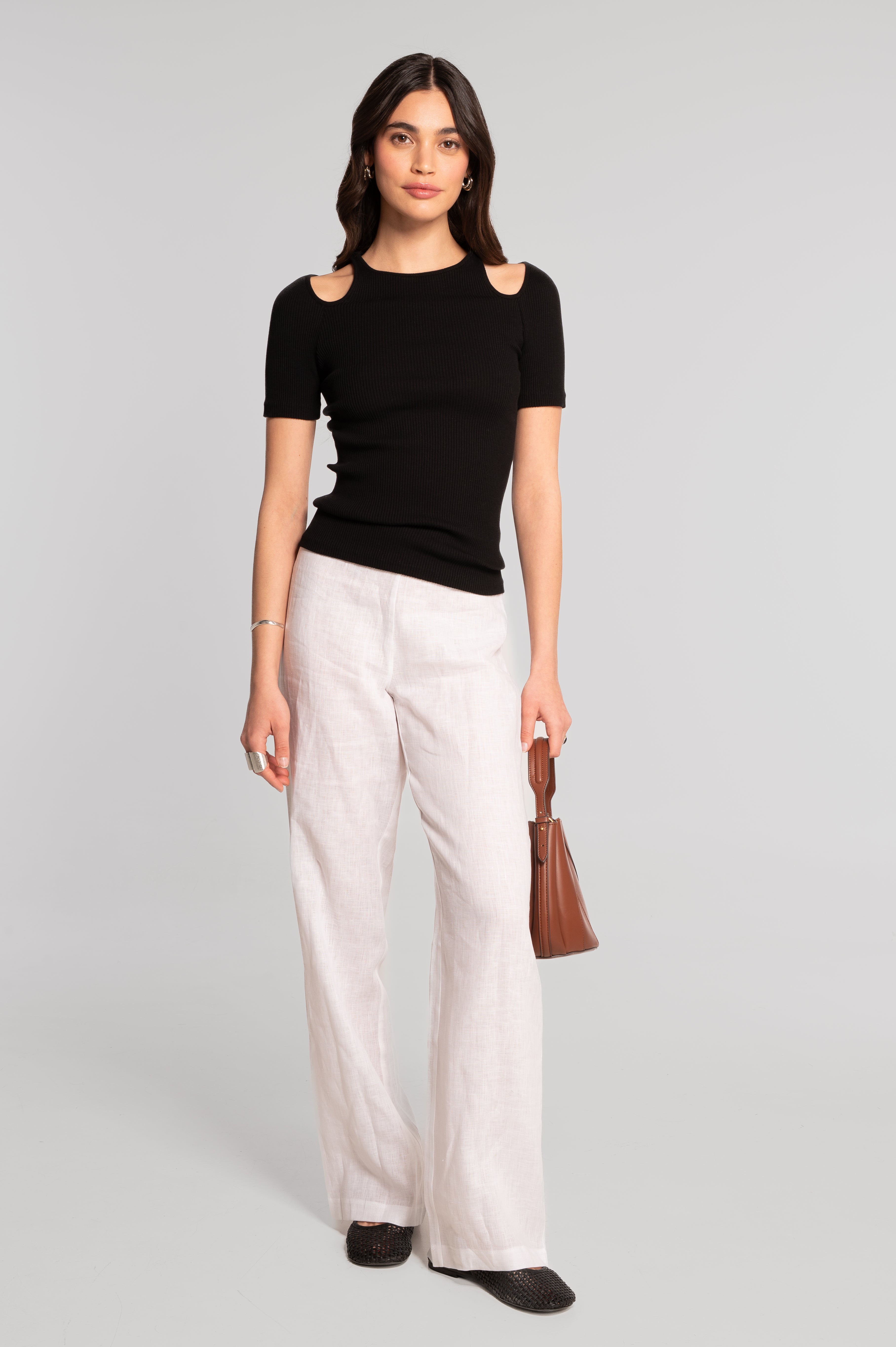 Cotton T-shirt with shoulder cut-outs 7154