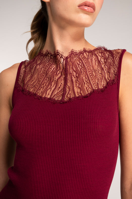 Wool and silk tank top with chantilly lace 7414