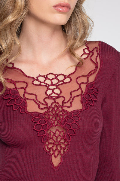 Maglia Manica Lunga Donna Oscalito Maglia Rasata In Lana E Seta Con Profili In Raso 3436 - Foto 8