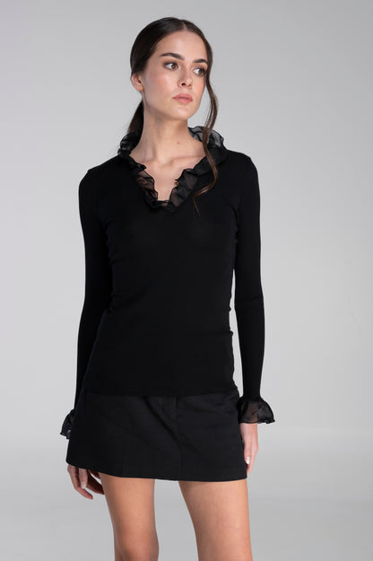 Camicia a maniche lunghe in lana e seta con chiffon 7448