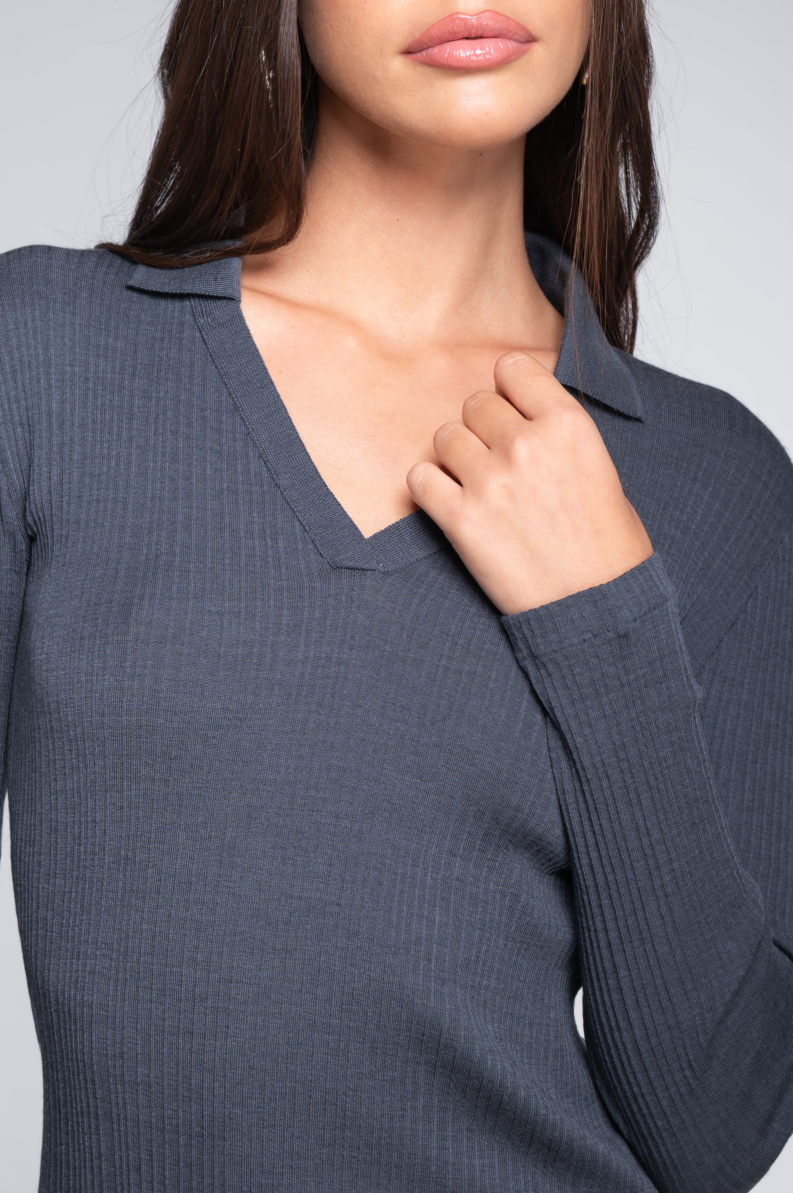 Polo à manches longues en laine et soie 7460