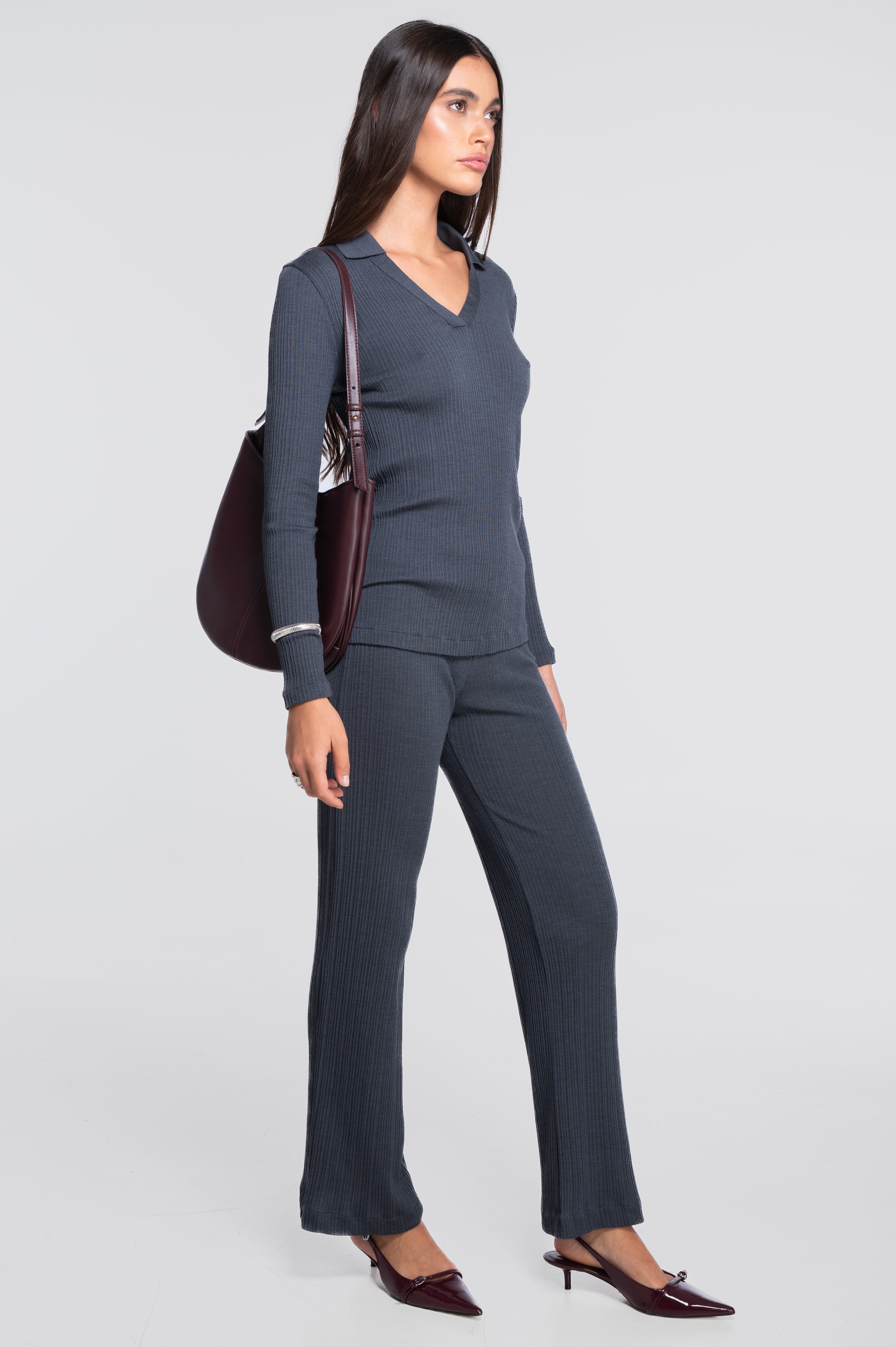 Polo à manches longues en laine et soie 7460