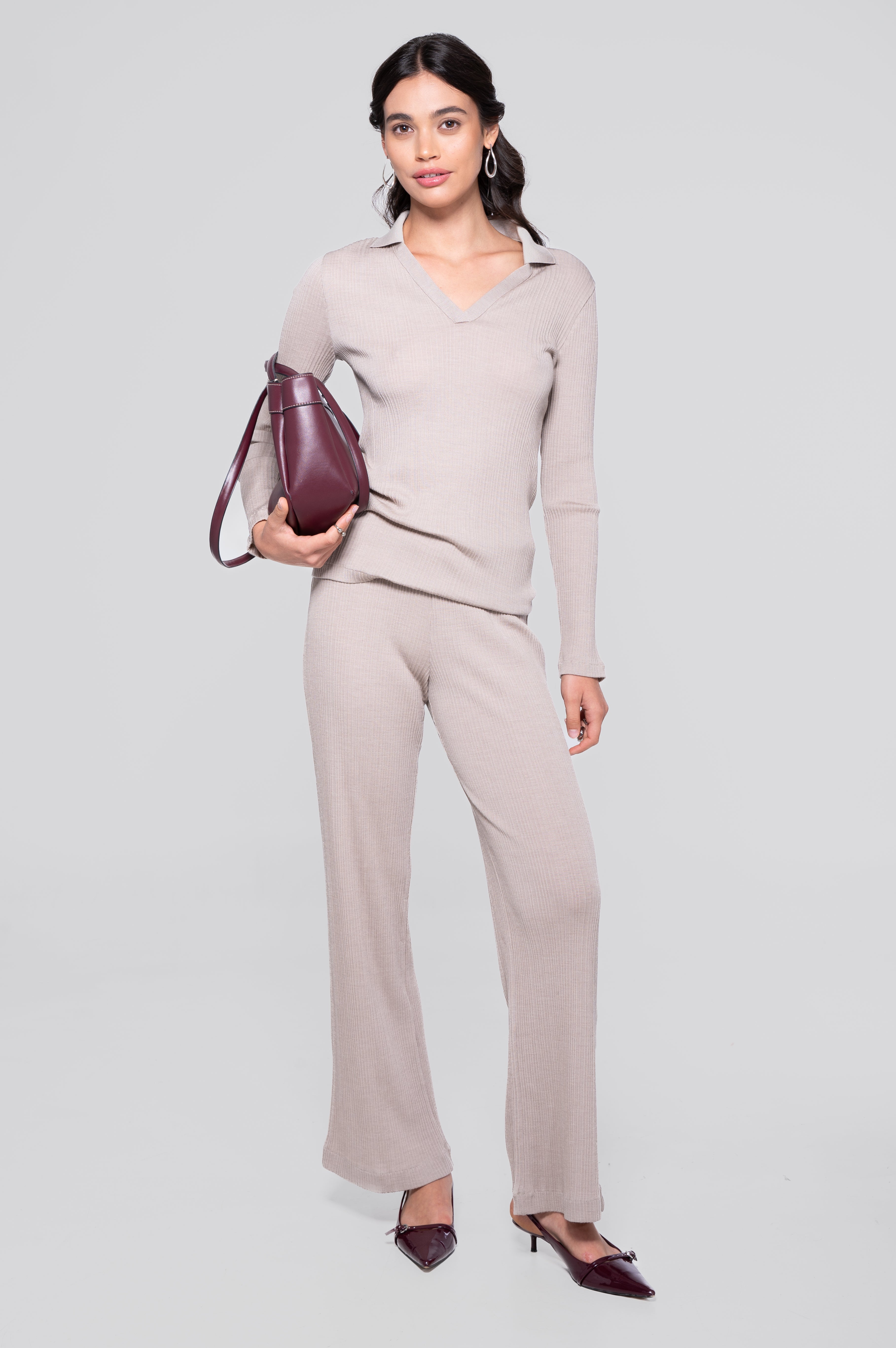 Polo à manches longues en laine et soie 7460