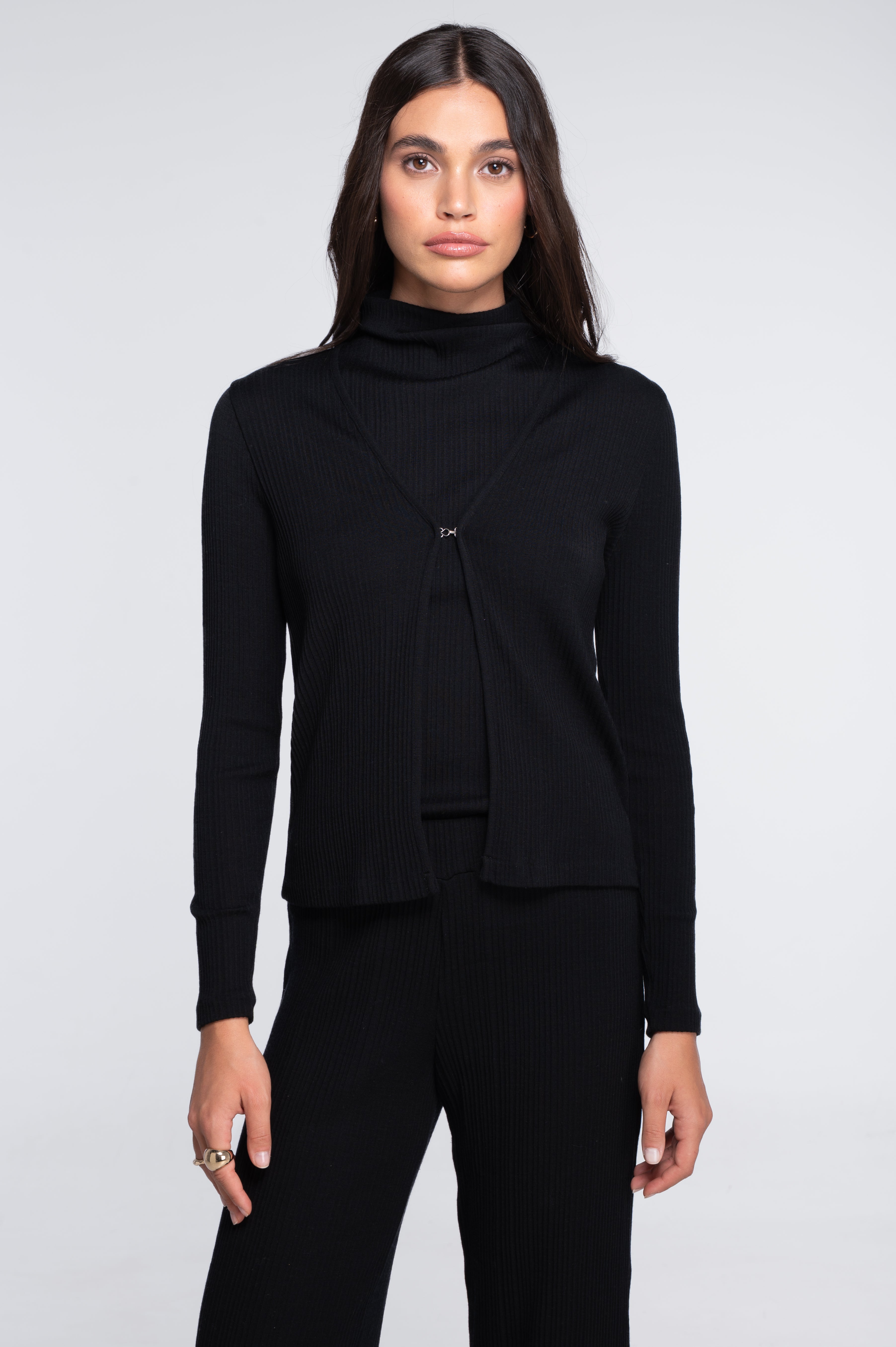 Wool and silk long sleeves cardigan with irregular rib 7464